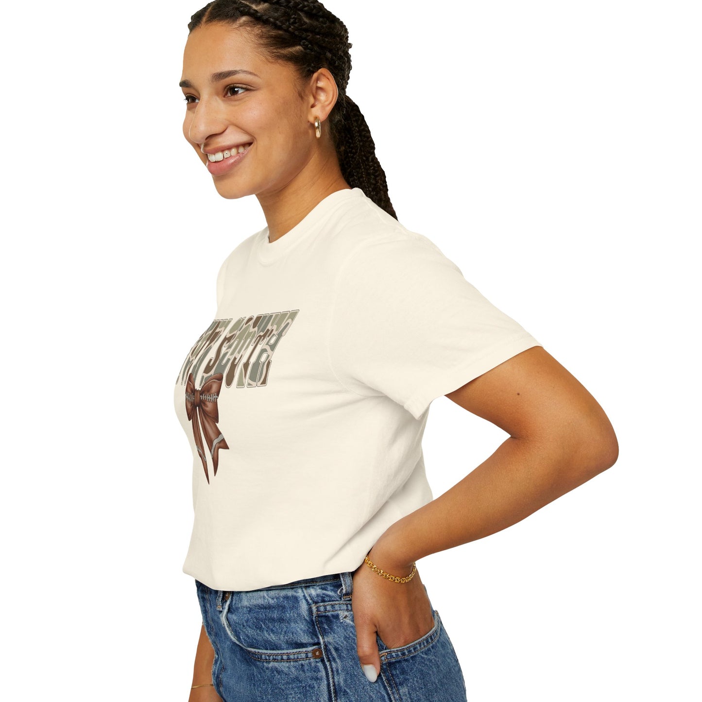 Camo Bow Graphic Tee - Trendy Apparel for Casual Outings and Birthdays