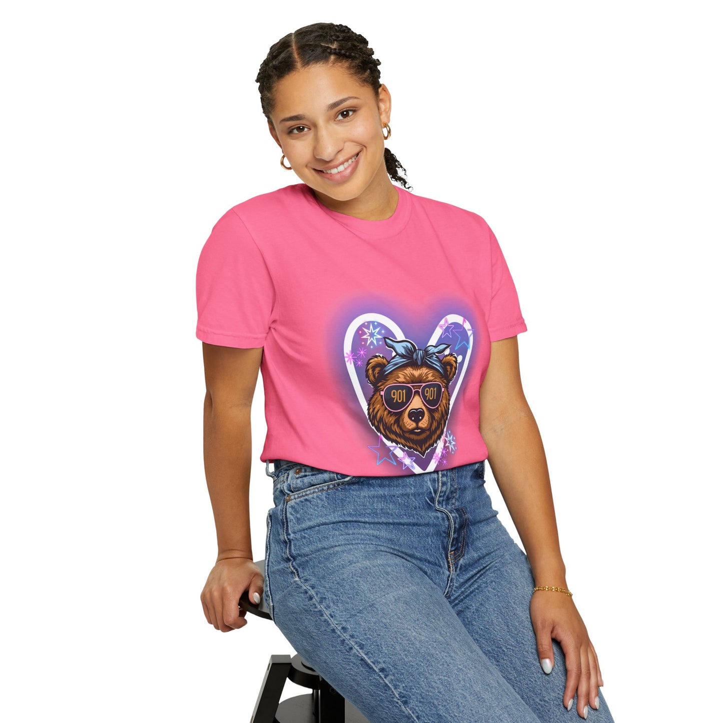 Neon Memphis Bear Graphic T-Shirt, Unisex Fashion Tee, Trendy Apparel, Memphis Grizz, 901 Memphis, Retro Design, Comfort Colors, Memphis Basketball Fan