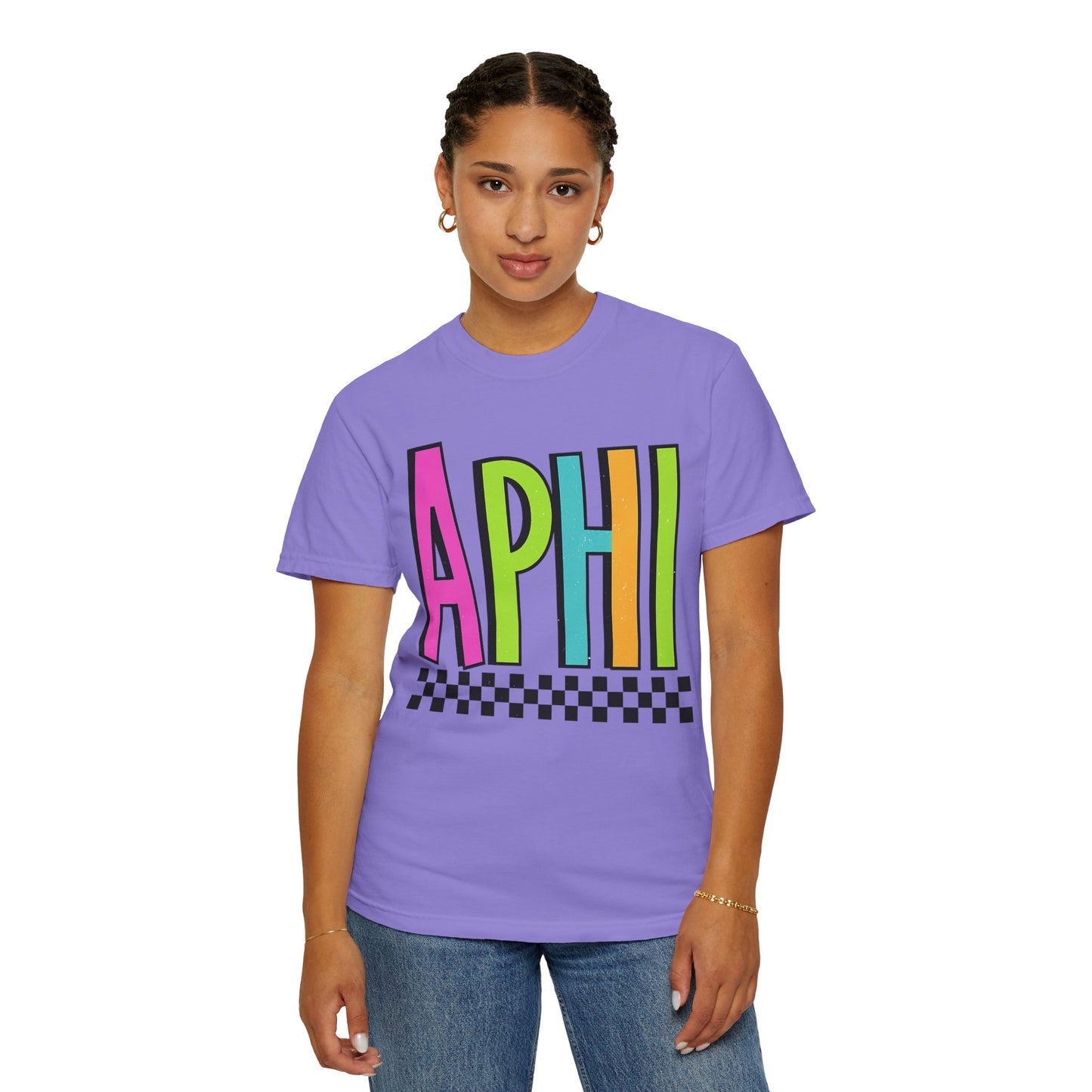 Checkered Neon Alpha P Colorful Graphic Unisex T-Shirt