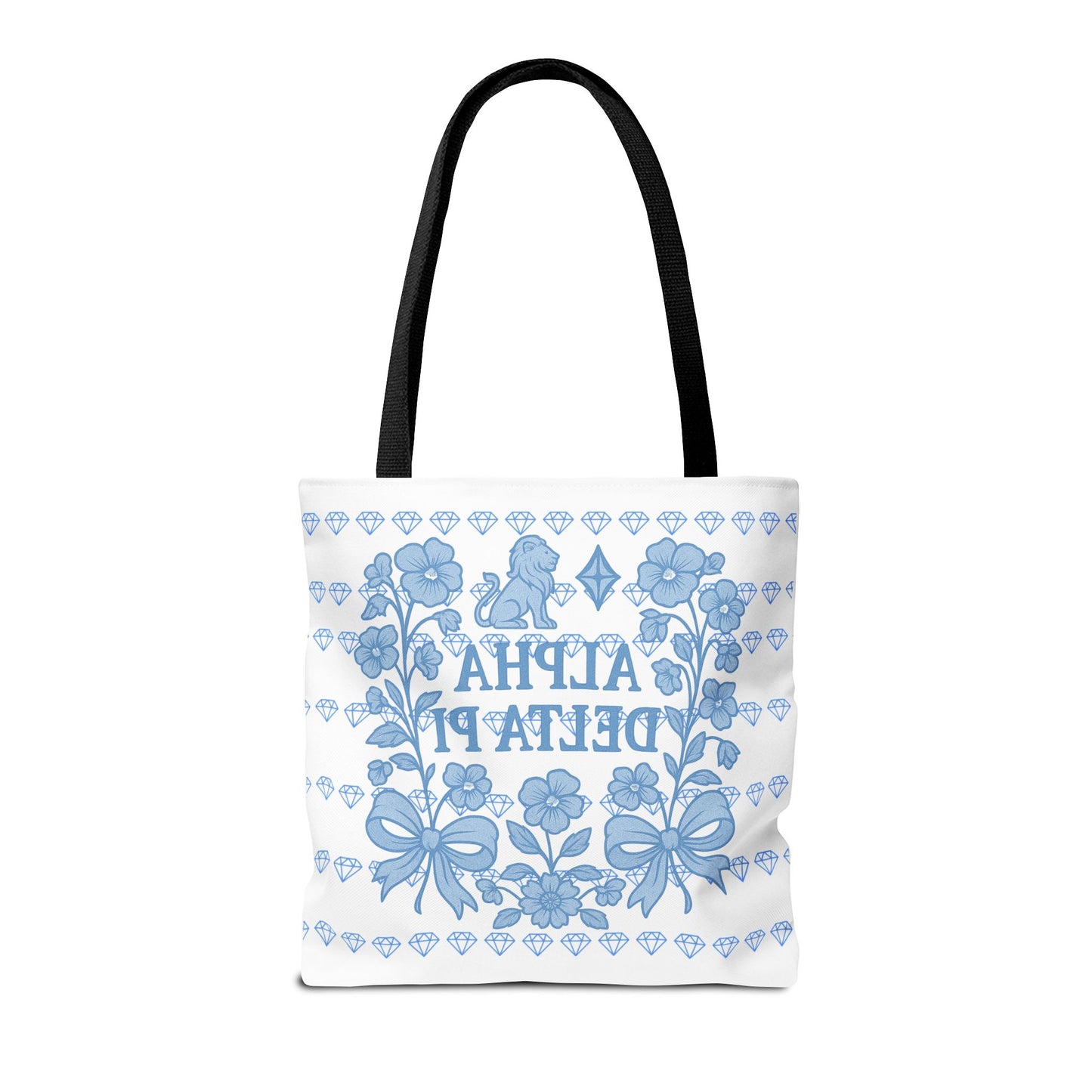 Alpha Delta Pi Floral Tote Bag - Stylish Sorority Accessory, Gift for College Students, Everyday Use, Blue Floral Design, AOP Style