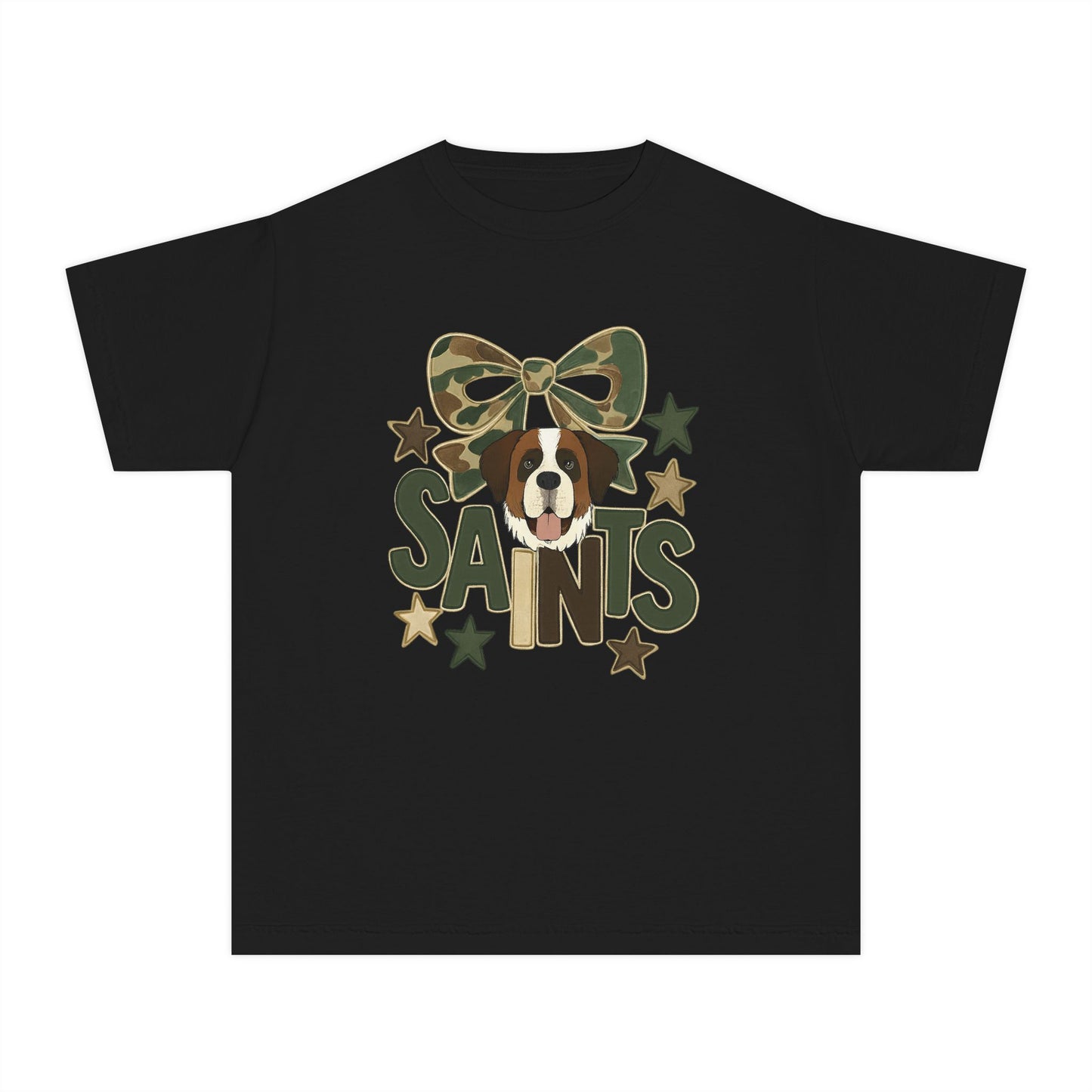 Camo Saints Youth Tee, Fun T-Shirt for Dog Lovers, Kids Outdoor Adventure Gear, Birthday Gift, Casual Wear