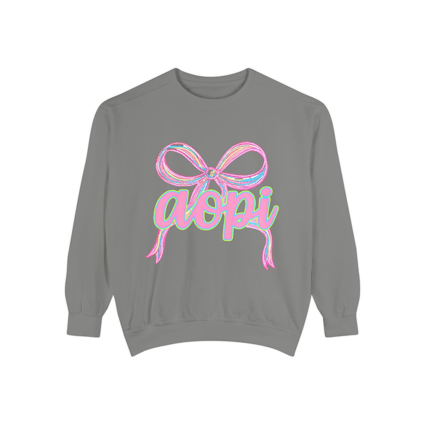 Pastel Bow Sweatshirt with aopi Design, Cozy Unisex Sweatshirt, Gift for Sorority Sisters, Casual Chic Apparel, Best Friend Outfit