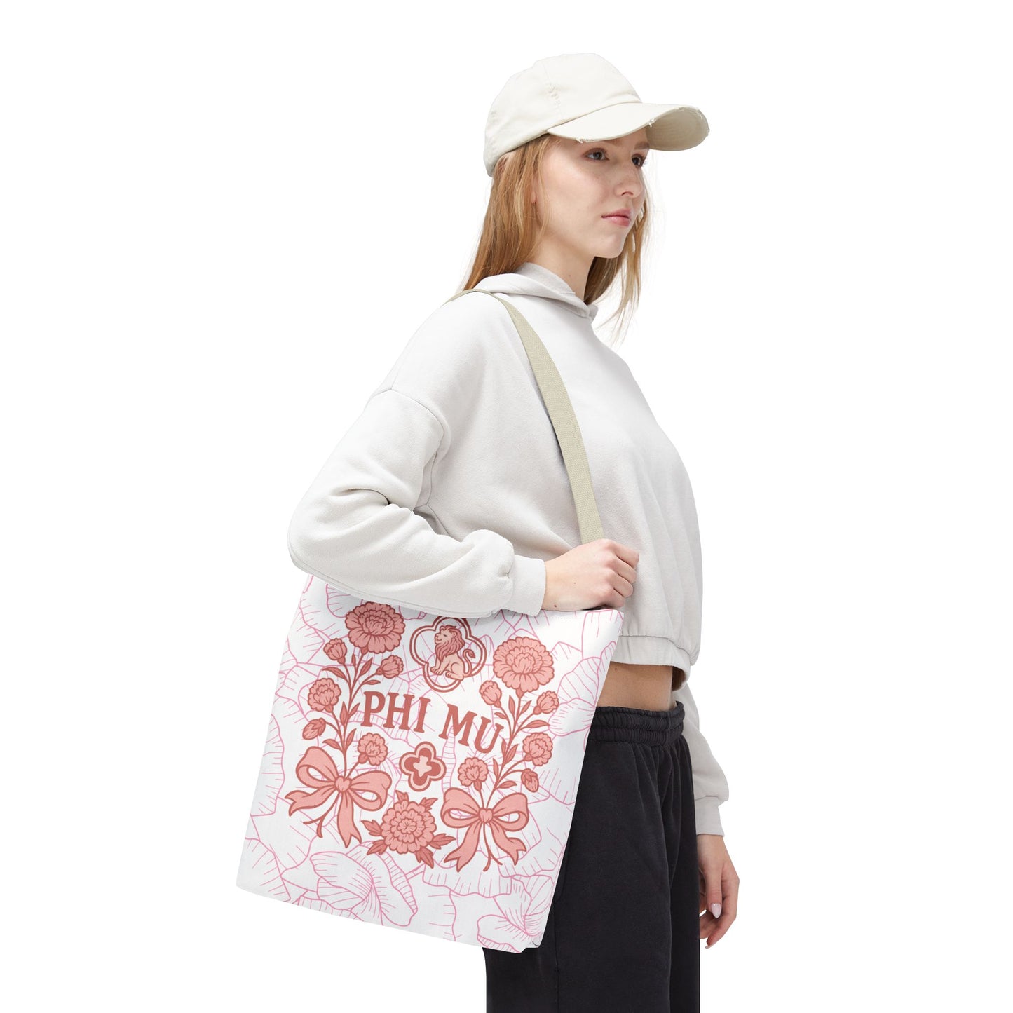 Phi Mu Floral Tote Bag, Sorority Bag, Gift for Sorority Sisters, Pink Floral Tote, College Essentials, AOP Design