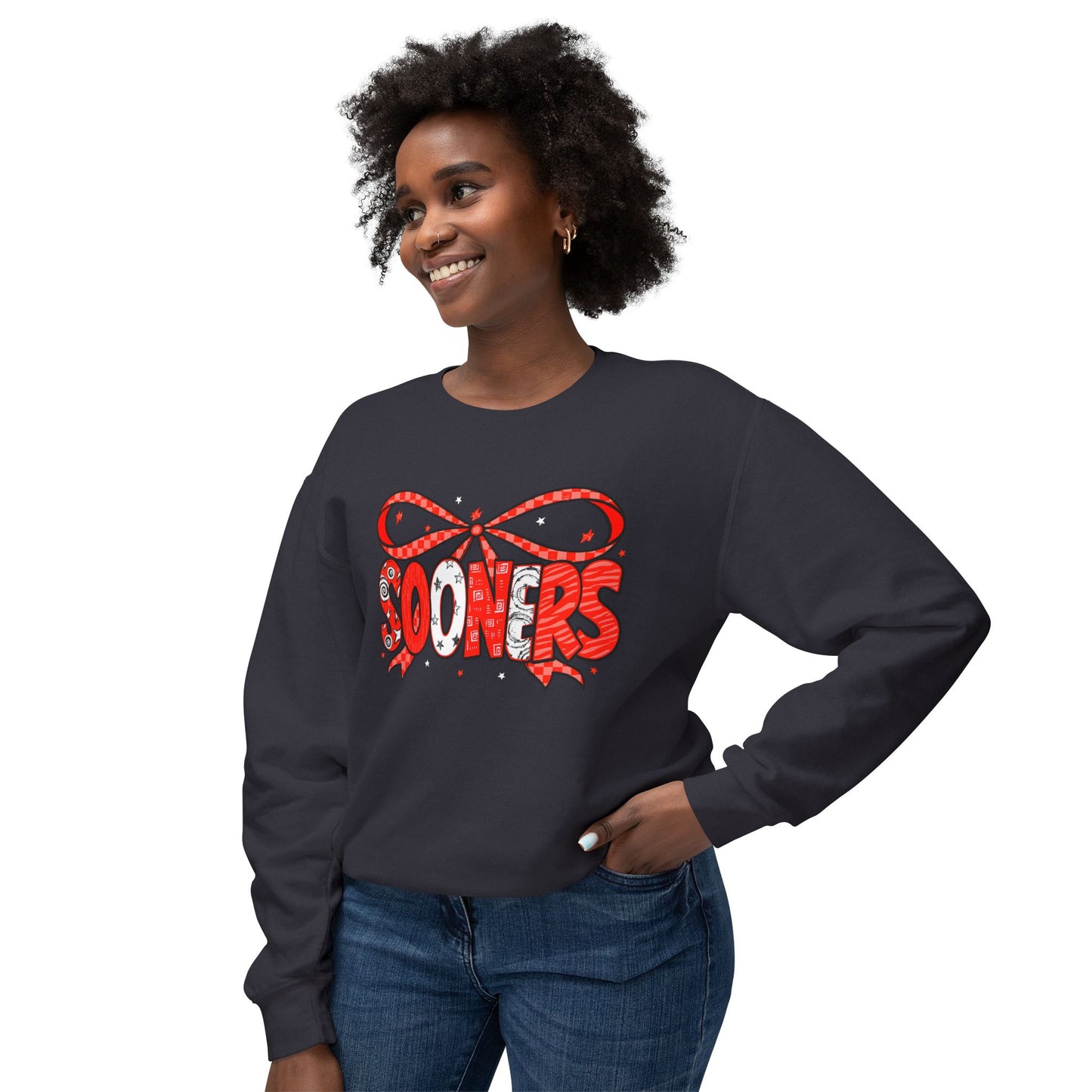 Festive Crewneck Sweatshirt with Cheerful Bow Design