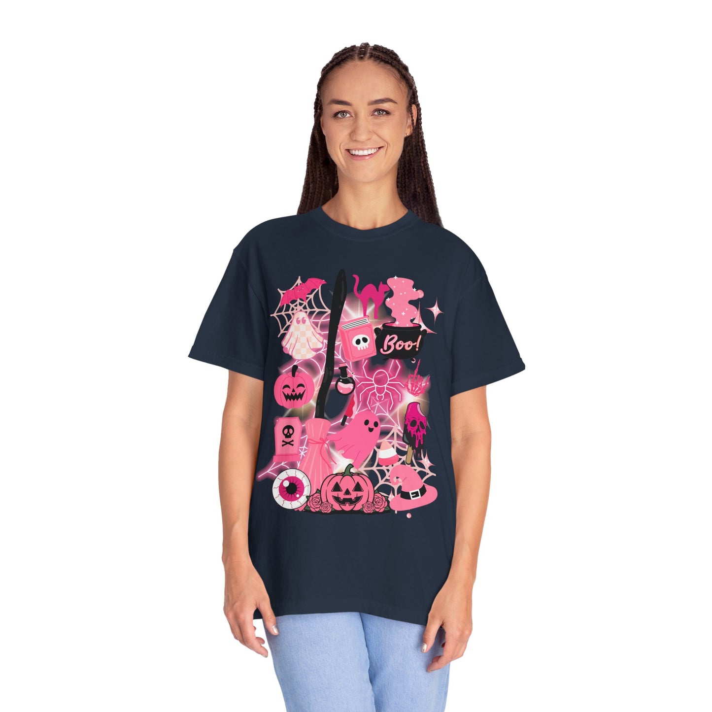 Pink Halloween-Themed Unisex T-shirt, Spooky Shirt, Ghostly Apparel, Boo T-shirt, Fall Fashion, Halloween Costume Top