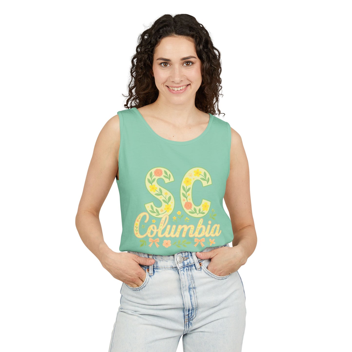 SC Columbia Floral Tank Top, Summer Tee, Beachwear, Vacation Clothes, Gift for Her, Casual Outfit, Comfort Colors, Graduation Gift