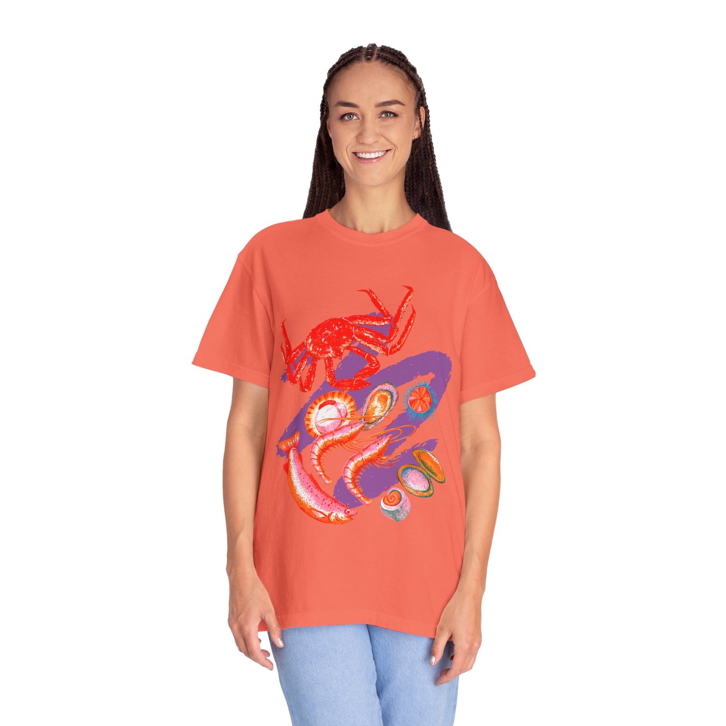 Comfort Colors Vibrant Seafood T-Shirt, French Coastal Tee, Distressed Shirt, Oversized Coquette Aesthetic, Nautical Style