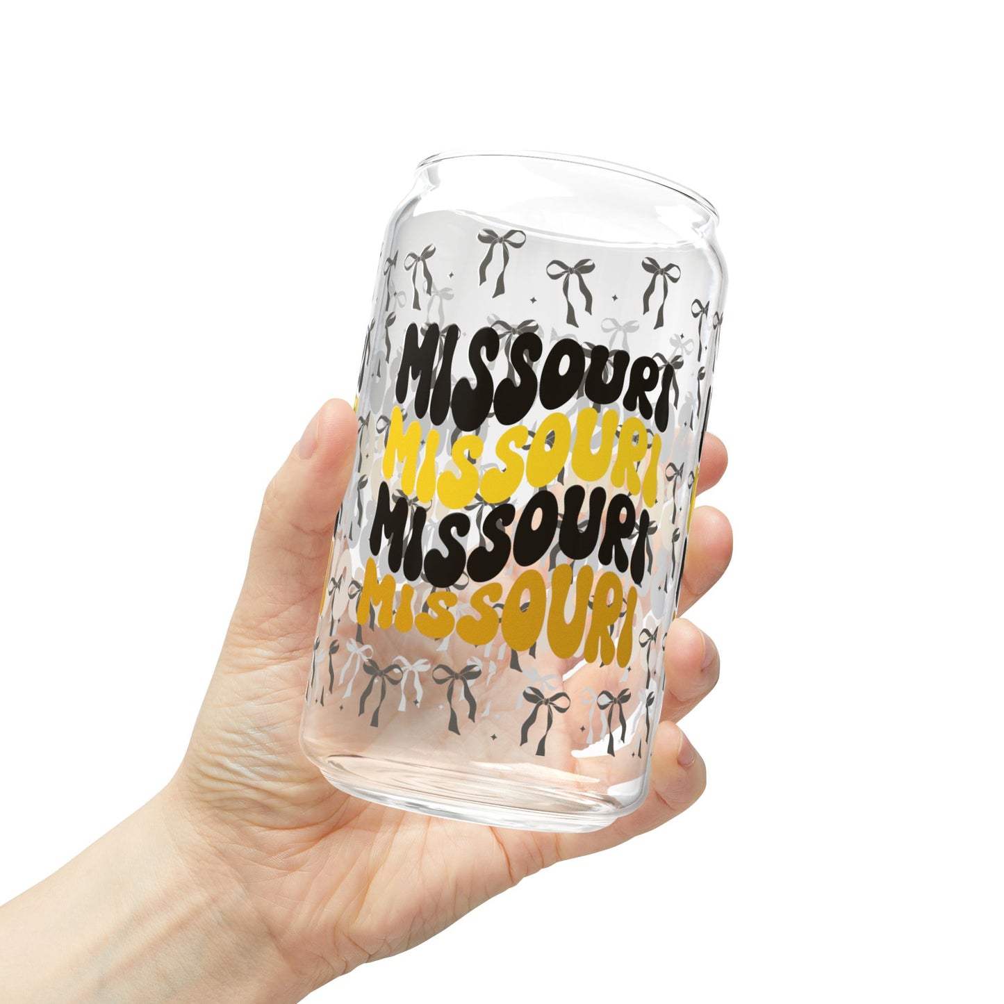 Coquette Bow Sipper Glass, Missouri-themed Drinkware, Eco-friendly Glass with Bamboo Lid, Perfect for Gifts, missouri tigers, missouri game day, graduation gift