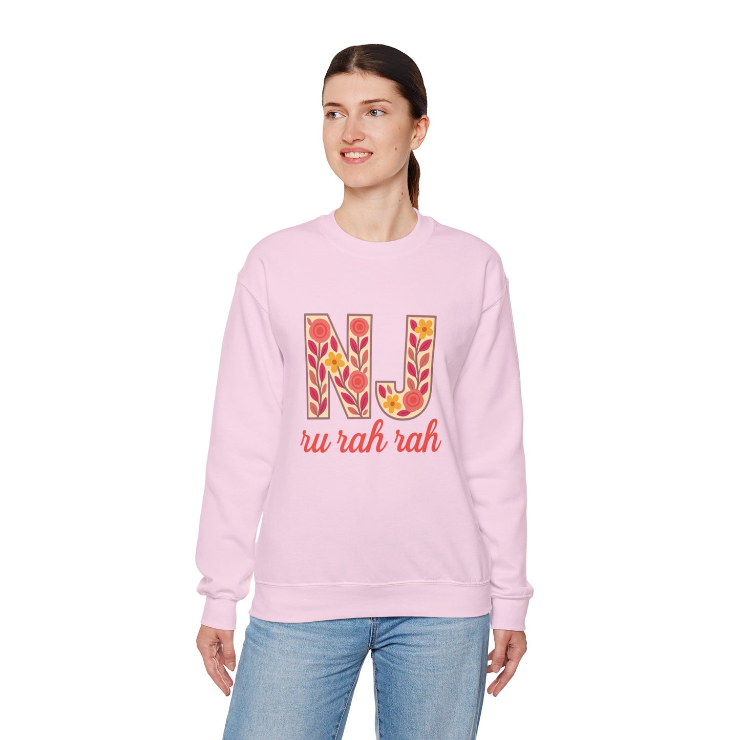 NJ Floral Pattern Crewneck Sweatshirt, Cozy Jersey, Casual Layer, Unique Gift, Fall Fashion, Unisex Apparel