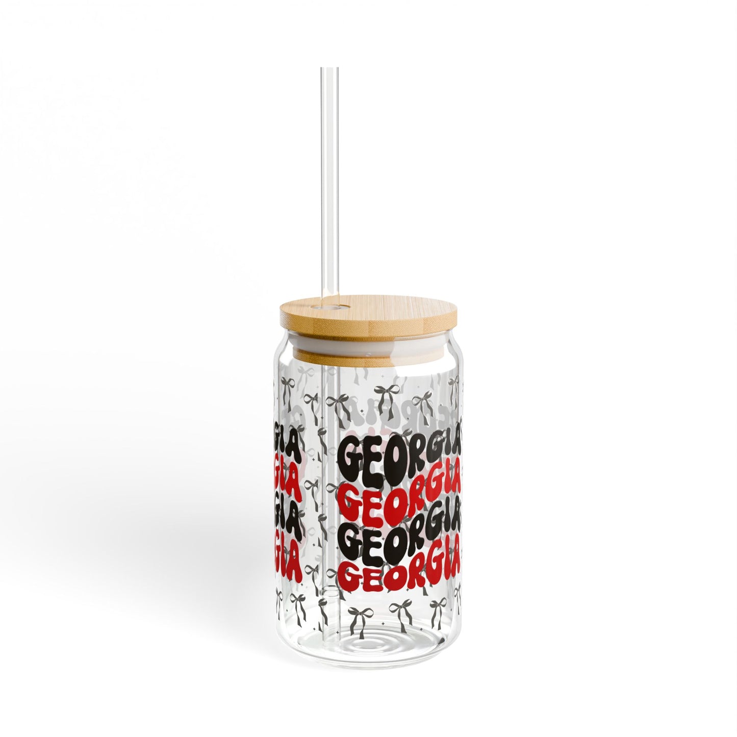 Coquette Bow Georgia Sipper Glass - 16oz | Fun Barware, Summer Drinkware, Trendy Glass, Party Essential, Gift for Georgia Lovers, UGA Game Day, Graduation Gift