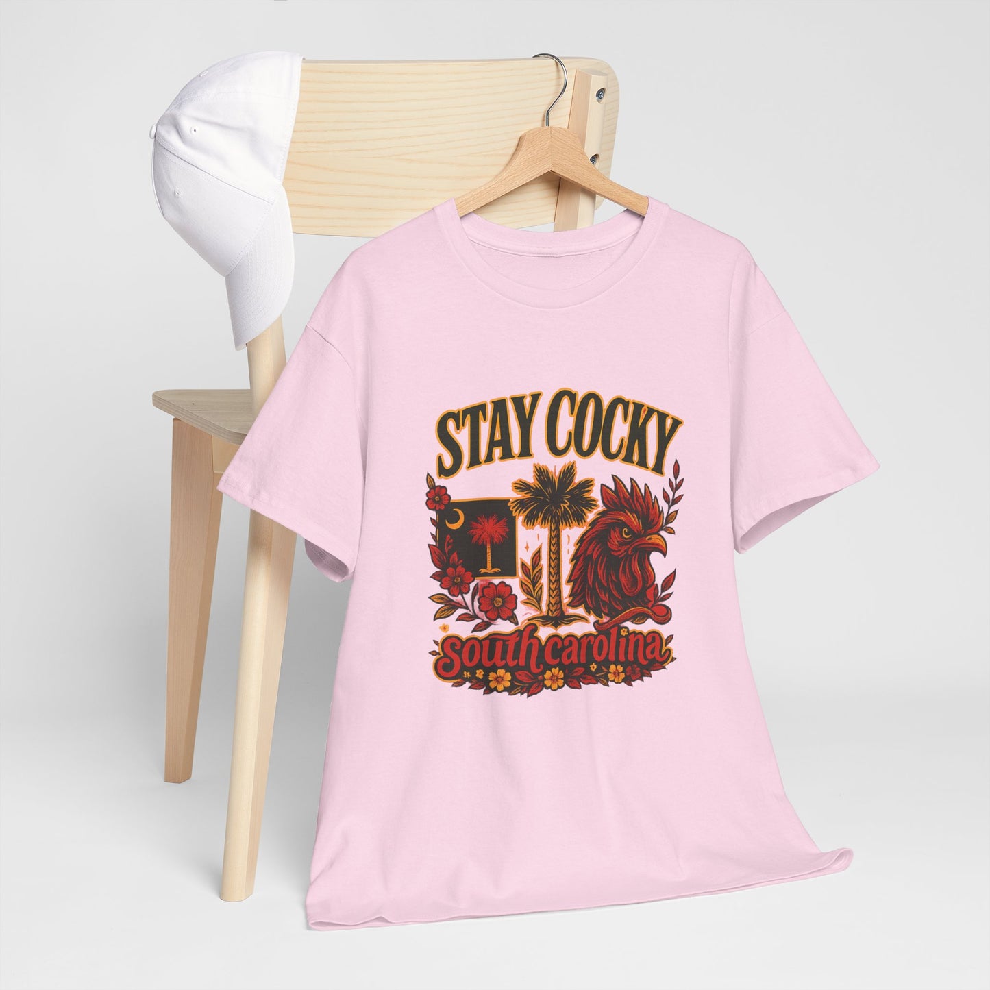 Stay Cocky Unisex Heavy Cotton Tee, Casual Graphic Tee, South Carolina Pride Shirt, Fun Vacation Wear, Perfect Gift for Gamecocks Fans