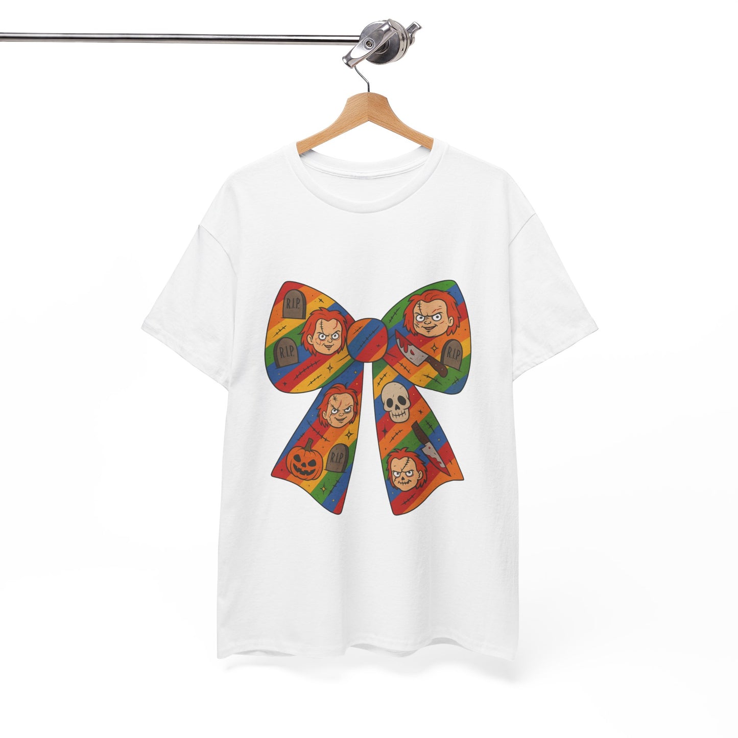 Colorful Halloween Bow Tee, Fun Costume T-Shirt, Halloween Party Shirt, Unisex Graphic Tee, Cozy Everyday Wear, Unique Gift Idea