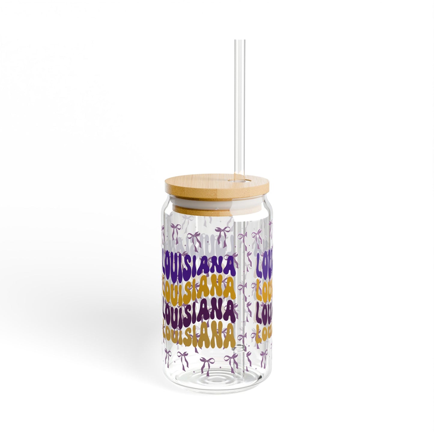 Coquette Bow Louisiana Sipper Glass, 16oz | Tropical Drinkware, Eco-Friendly Cup, Unique Gift, louisiana tiger fan gift, graduation gift, geaux tigers