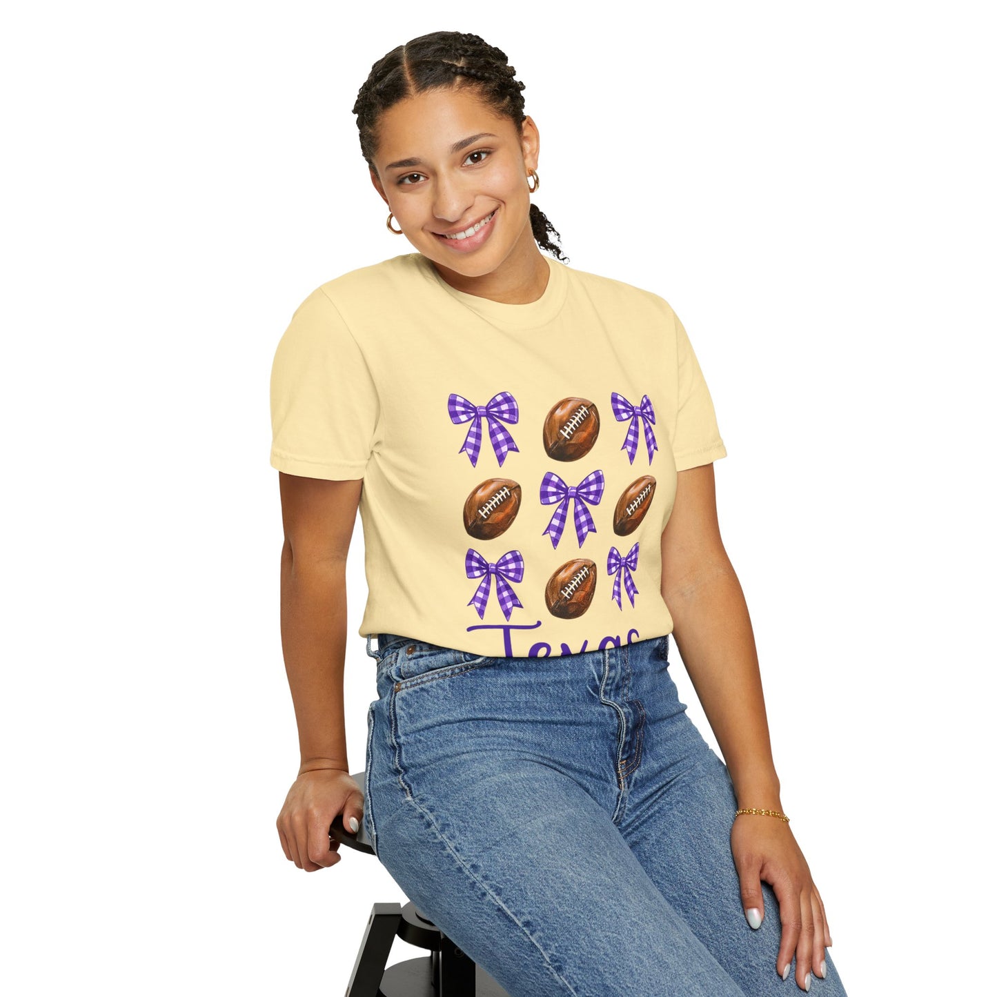 Texas Football Unisex T-Shirt with Purple Bows - Game Day Sports Apparel for Horned Frogs Fans