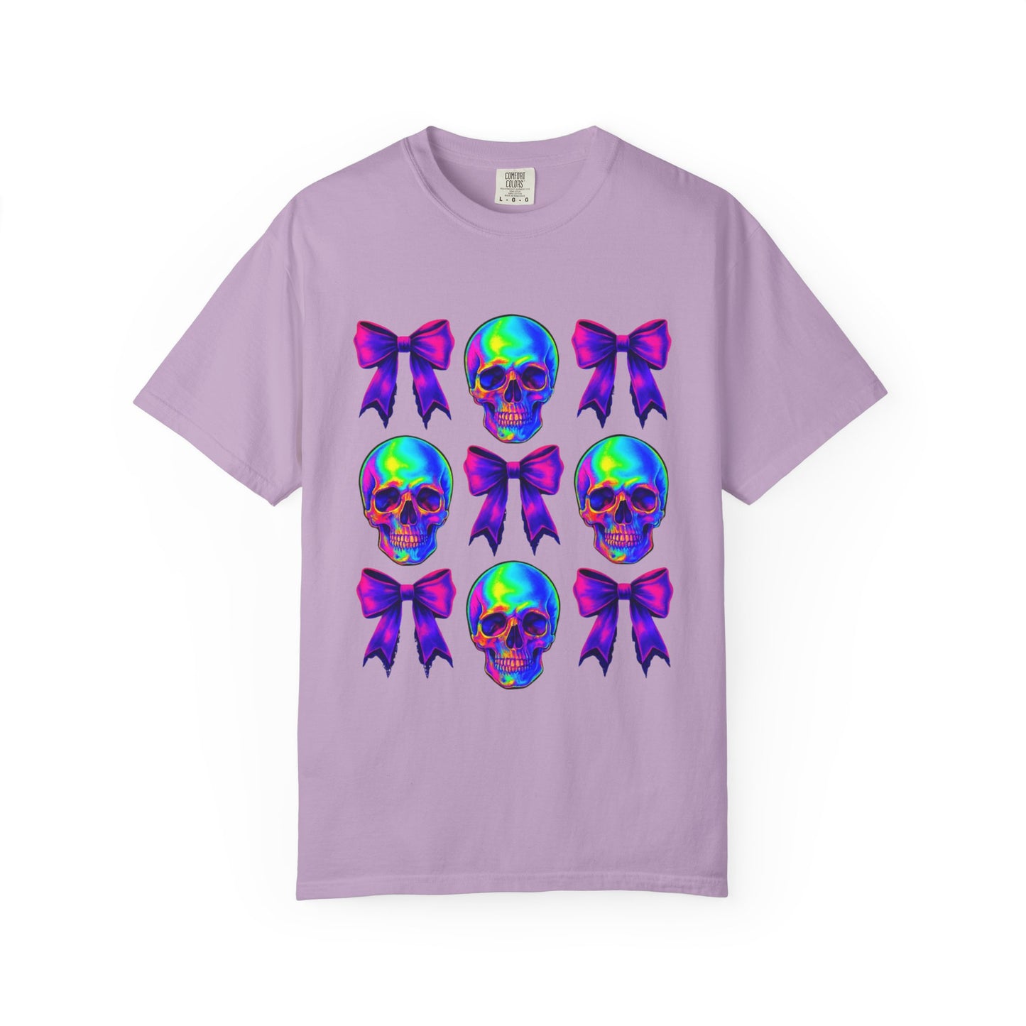 Neon Skull and Bow Unisex T-Shirt | Trendy Graphic Tee for Halloween, Festivals, Casual Wear, Gifts