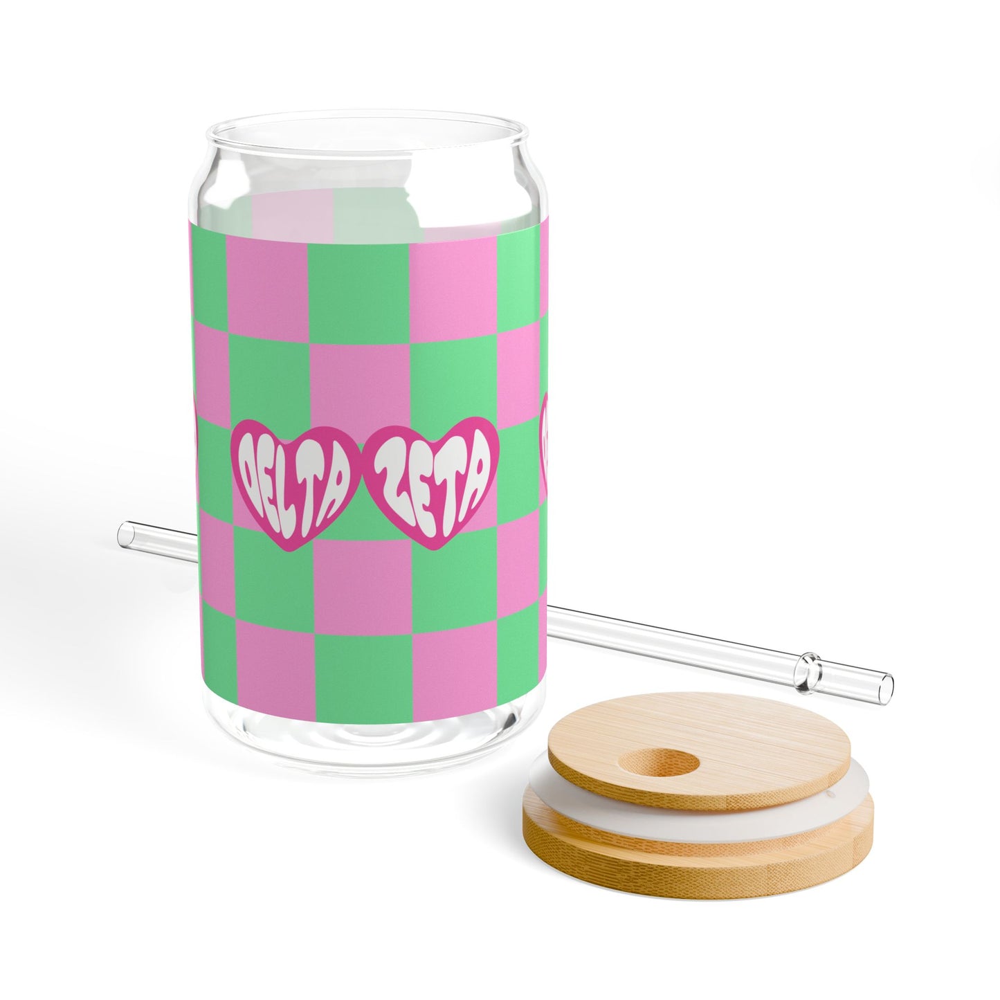 Delta Zeta Retro Sipper Glass with Cute Heart Design, Ideal for Parties, Gifts, Home Decor, Summer Drinks, Eco-Friendly Beverage Container