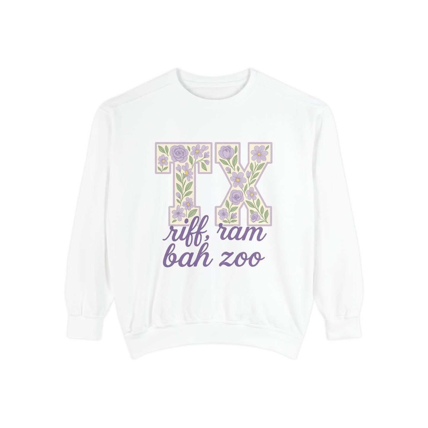 TCU Floral TX Sweatshirt - Unisex Garment-Dyed, Cozy Casual Wear, Texas Pride, Gift for Friends, College Apparel, Spring Outfits