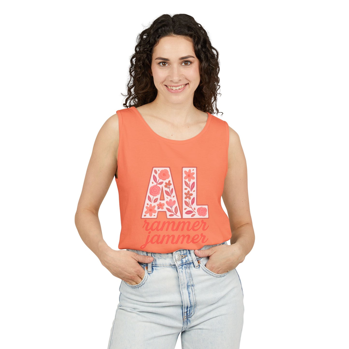 Floral Alabama Rammer Jammer Tank Top, Summer Tee, College Apparel, Game Day Shirt, Unisex Summer Clothing, Southern Style Top, Comfort Colors, Graduation Gift