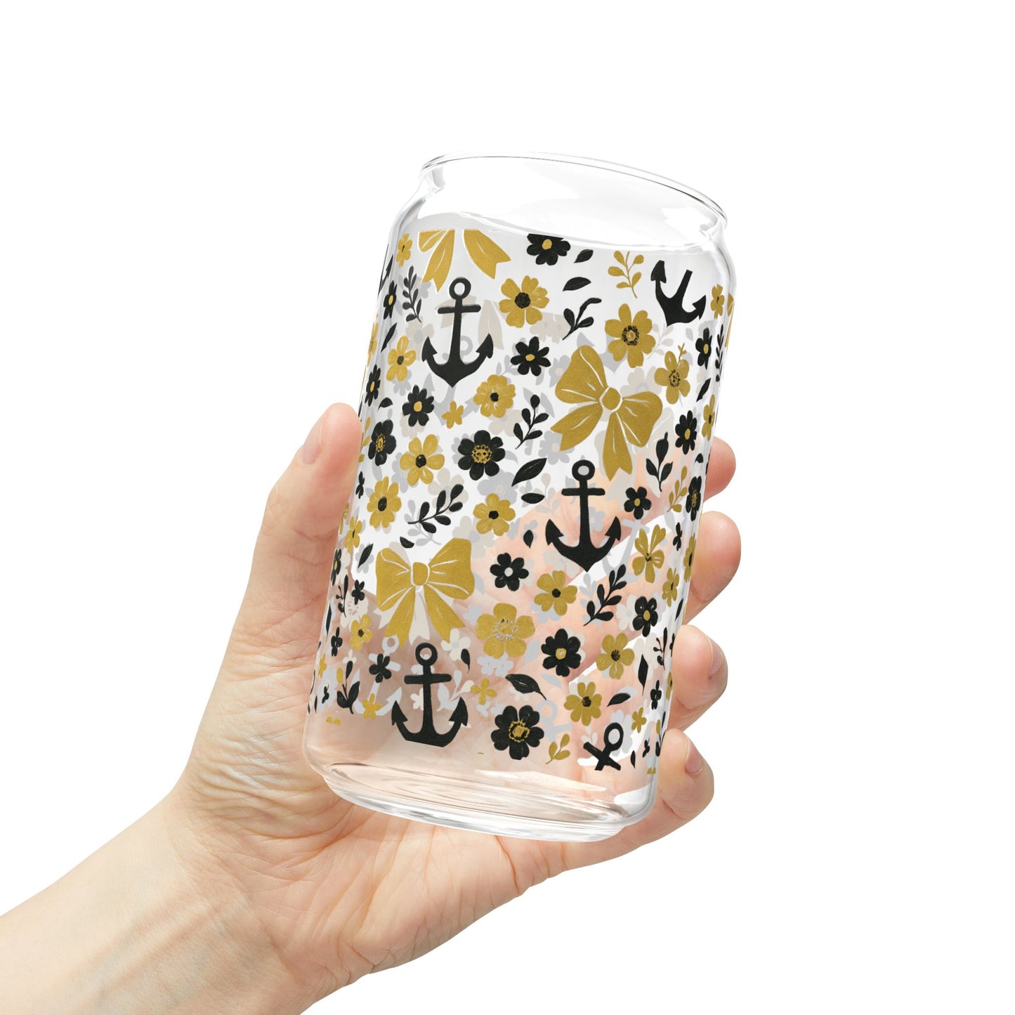 Vandy Floral Anchor Sipper Glass, 16oz Drinkware, Tennessee game day, Nashville tn gift, Vandy fan gift, Vandy alumni, graduation gift, college student gift