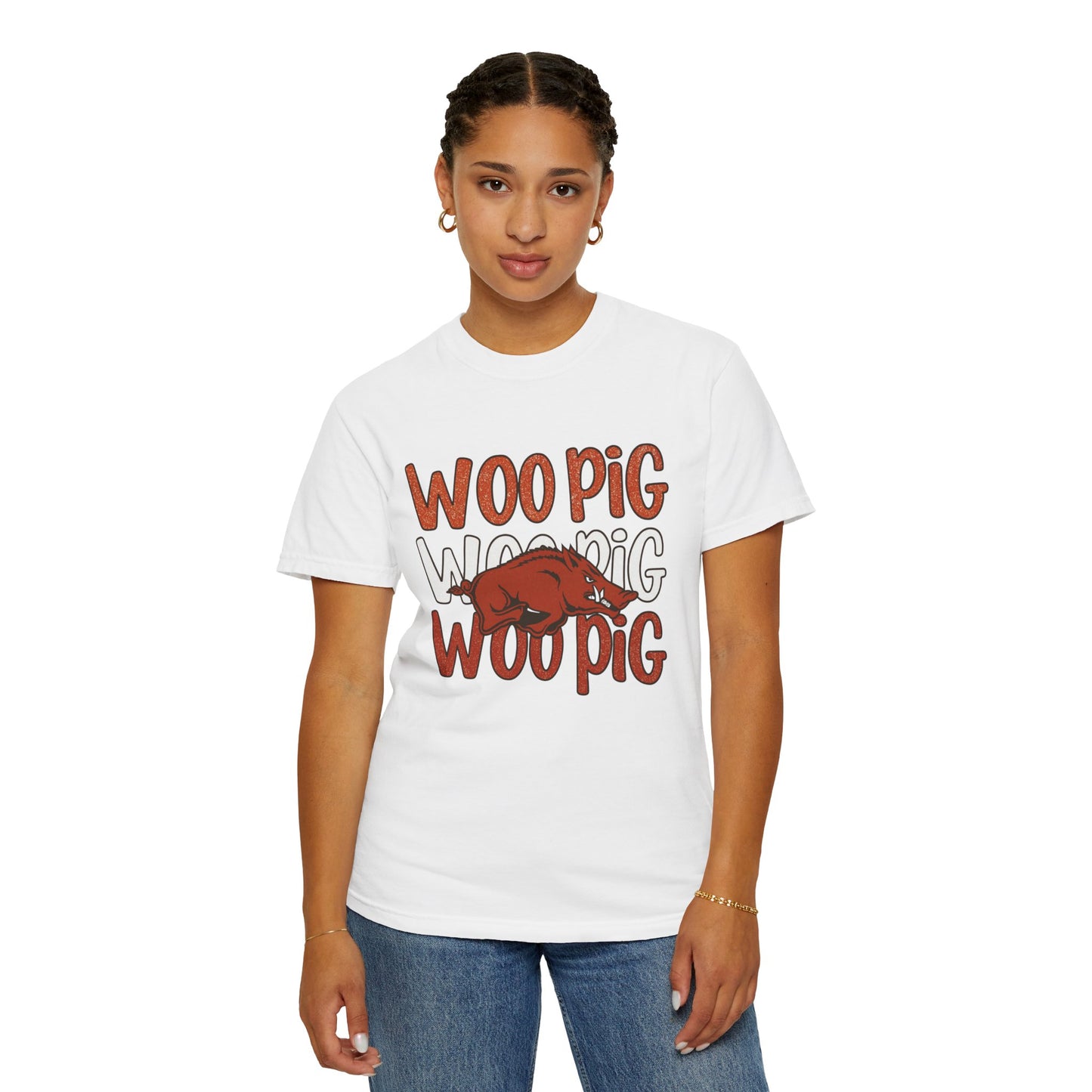Woo Pig Garment-Dyed T-Shirt, Unisex Tee, Arkansas Pride Shirt, Casual Everyday Wear, College Game Day Tee, Fun Graphic Tee