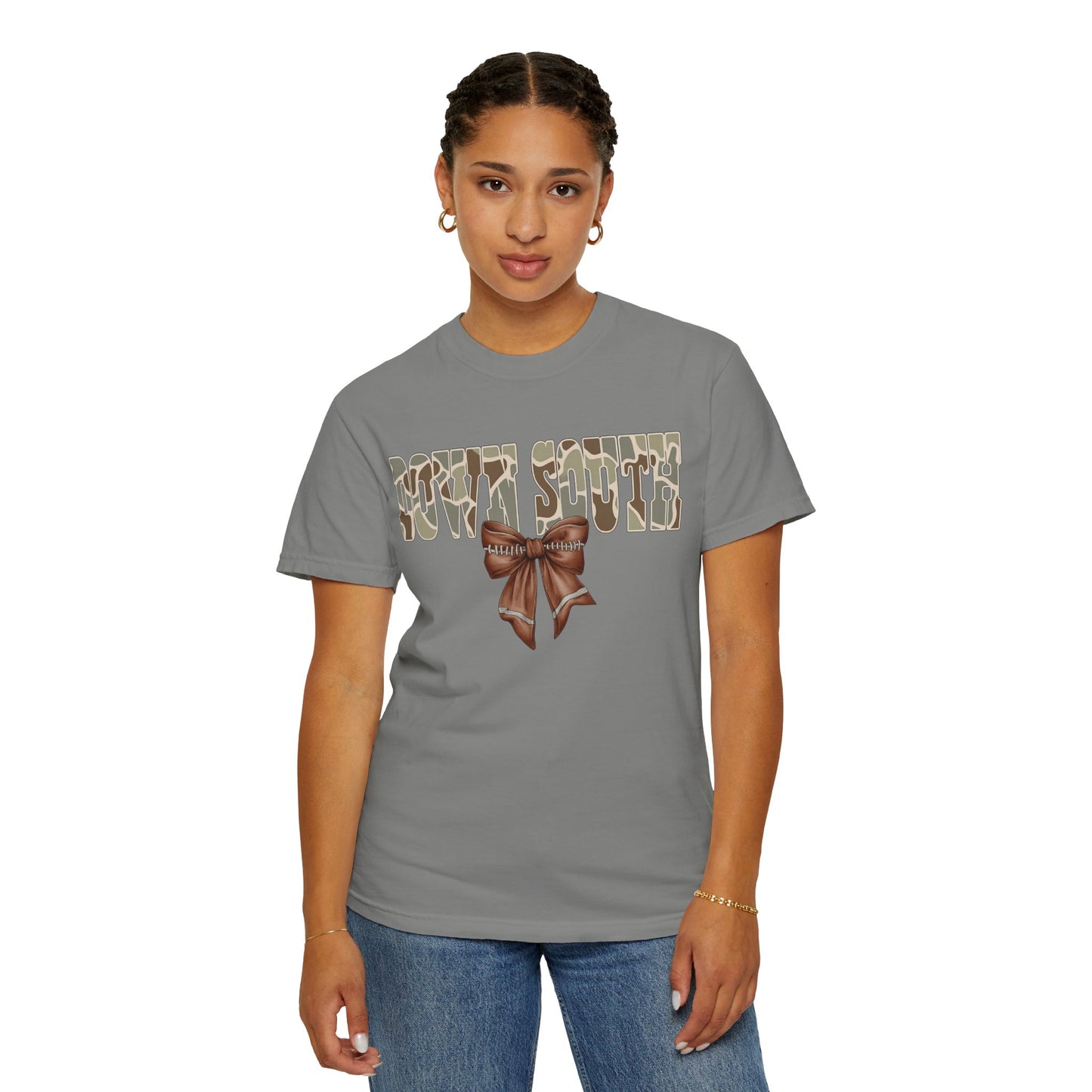 Camo Bow Graphic Tee - Trendy Apparel for Casual Outings and Birthdays