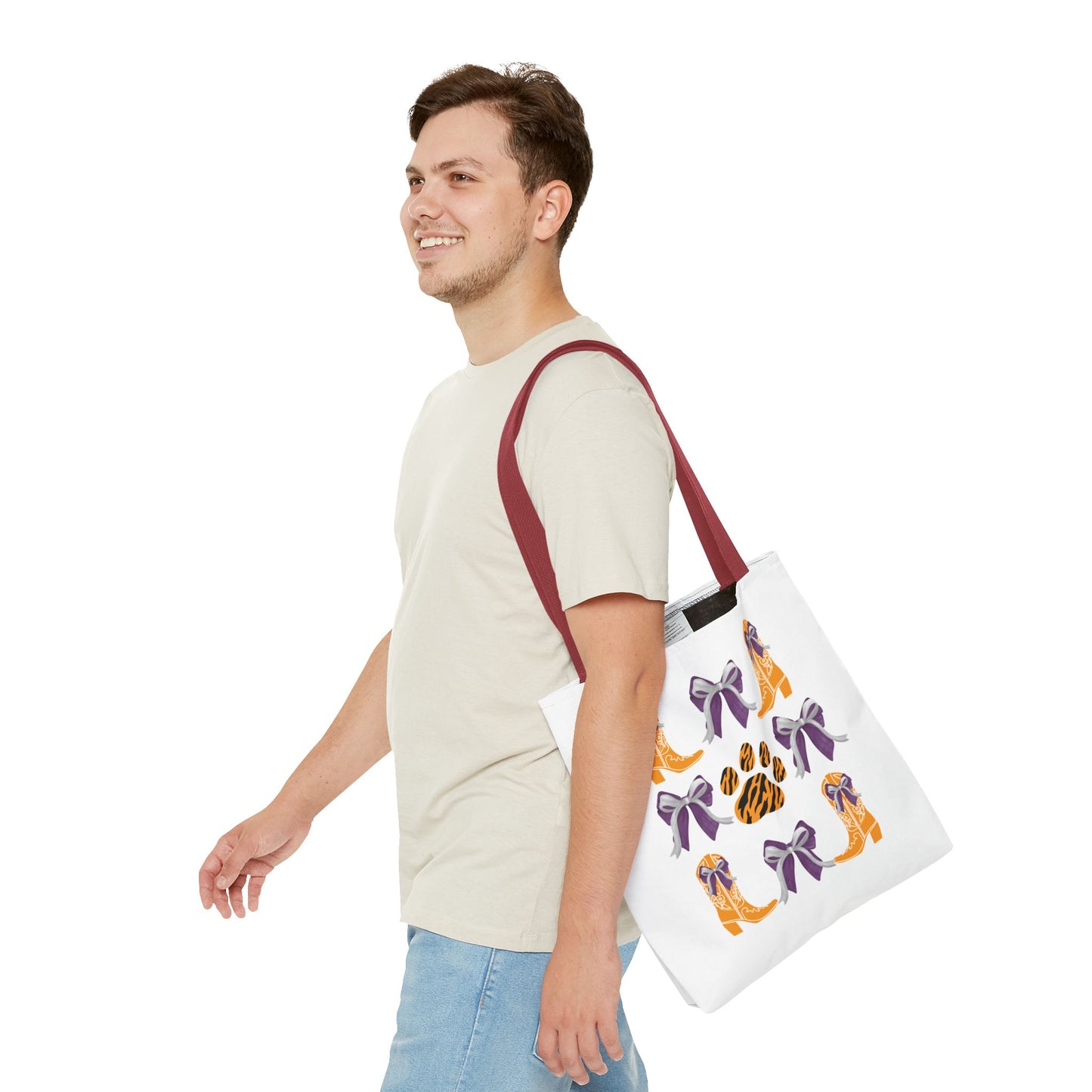 SC Clemson Coquette Bow Tiger Print Tote Bag, Go Tigers, SC Game Day, Clemson, SC, College Student Gift, Graduation Gift, SC Tigers Fan, Clemson Alumni