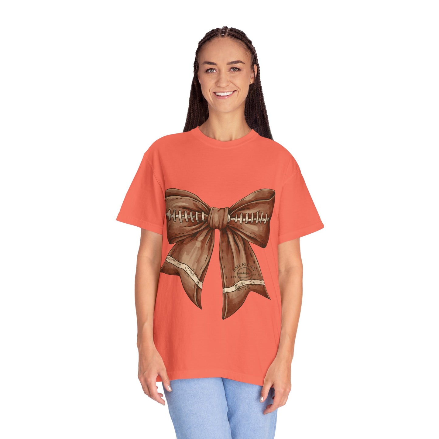 Football Bow T-Shirt: Unisex Casual Wear for Game Day Apparel