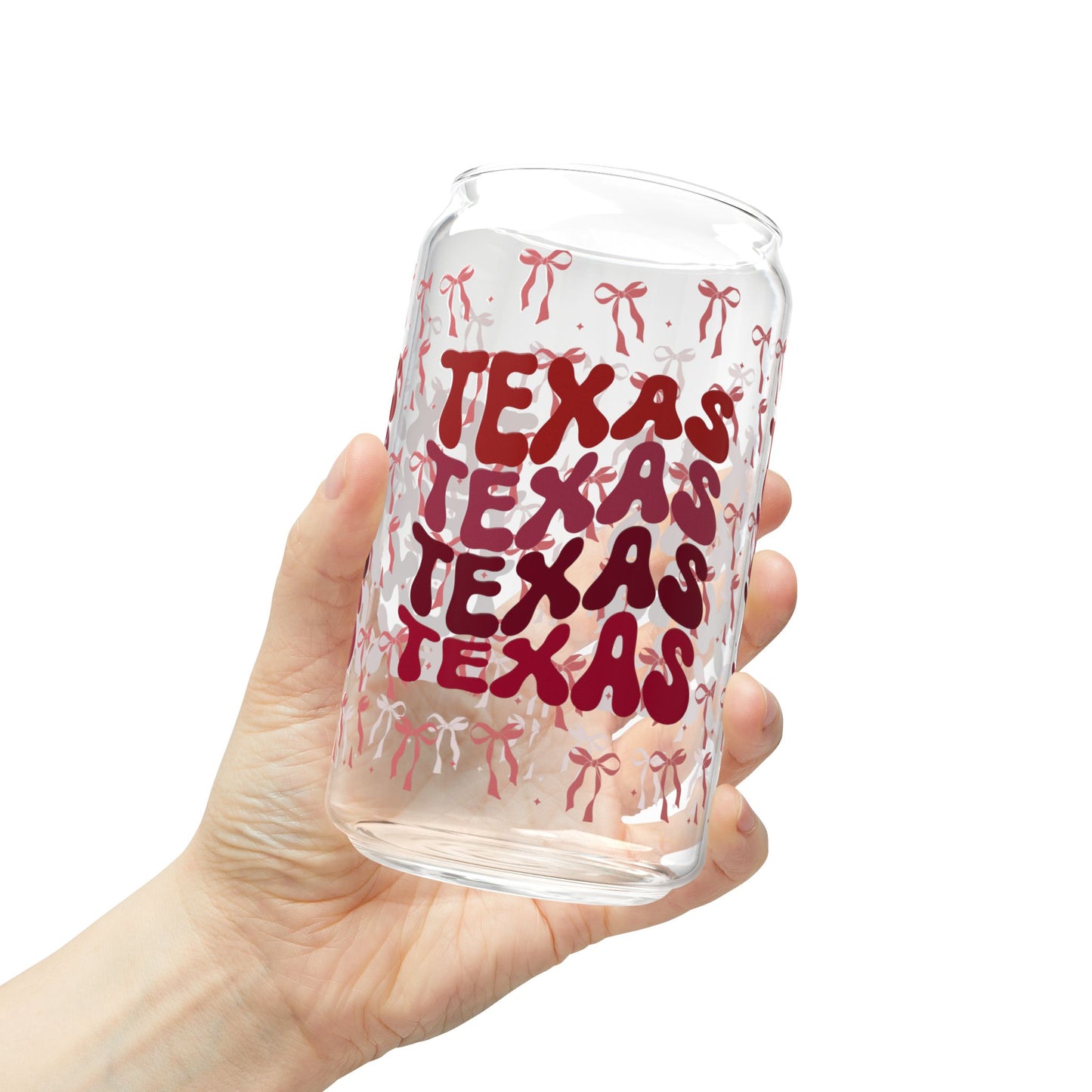 Coquette Bow Texas Sipper Glass, 16oz Travel Mug, Gift for Texans, Summer Hydration, Aggies Game Day, Eco-Friendly Drinkware, Graduation Gift