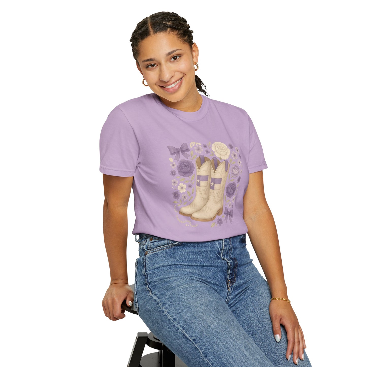 Whimsical Floral Boots Unisex T-Shirt | Casual Style, Gift for Her, Texas Christian University, TCU Frogs, Comfort Colors, Texas Fan gift, Graduation Gift