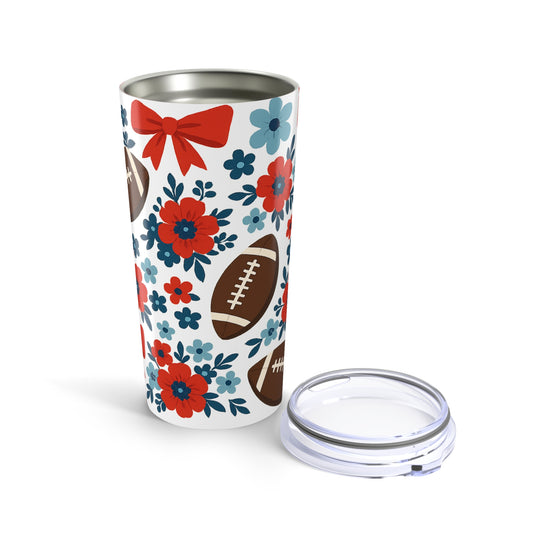 Floral Football Tumbler, 20oz Sports Cup, Gift for Fans, Spring Decor, Unique Barware, Tailgate Party, Tennessee Titans, Ole Miss Rebels