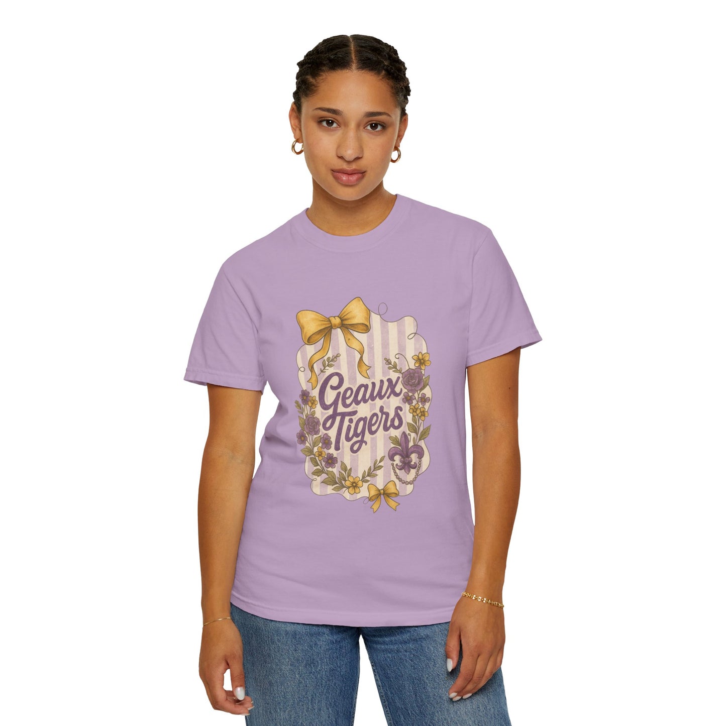 Geaux Tigers Floral T-Shirt, Unisex Casual Tee, Game Day Apparel, Spring Outfit, LSU Fan Gear