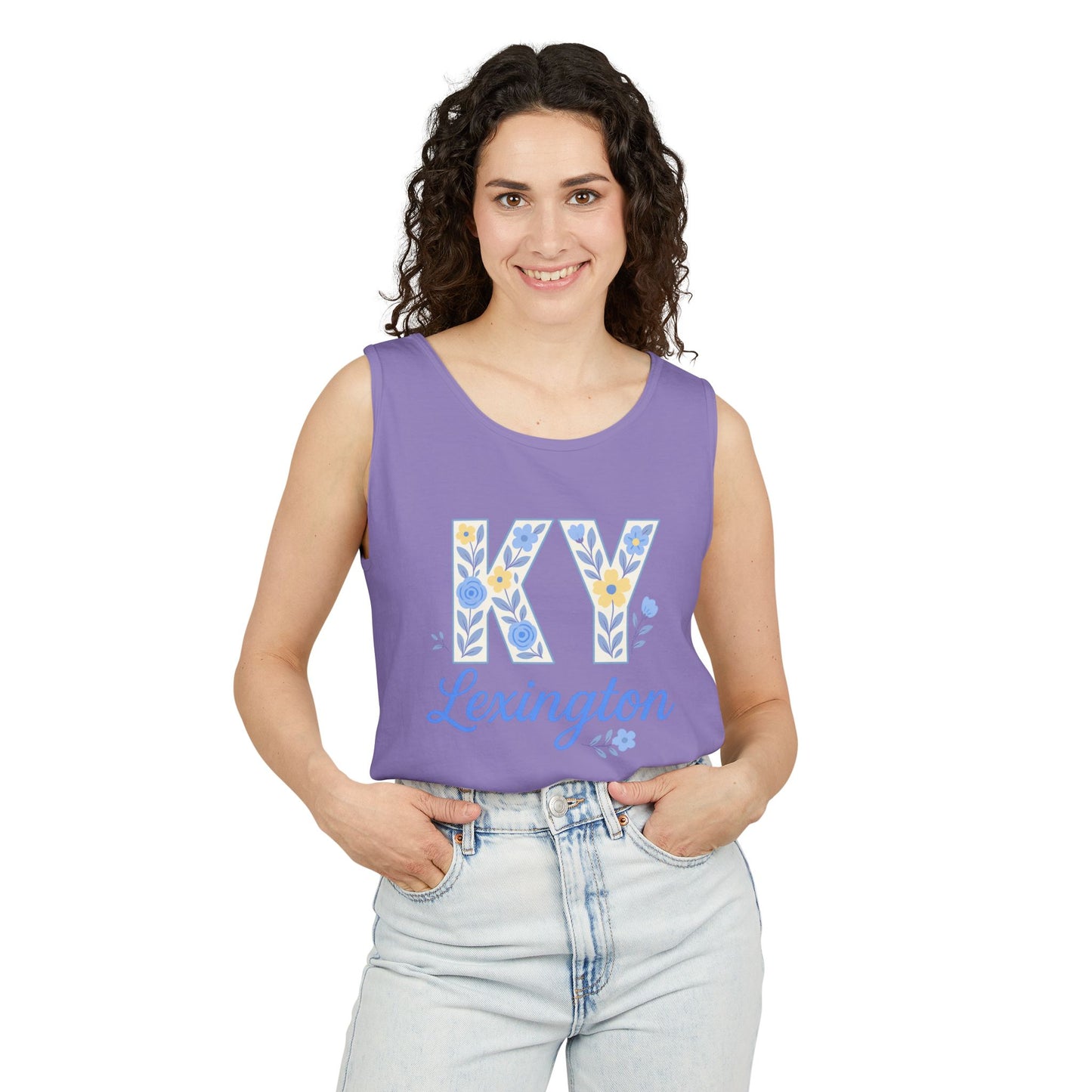 Kentucky Floral Letter Tank Top, Summer Tank, Cute Souvenir, Unisex Summer Apparel, Gift for Her, Comfort Colors, Graduation Gift