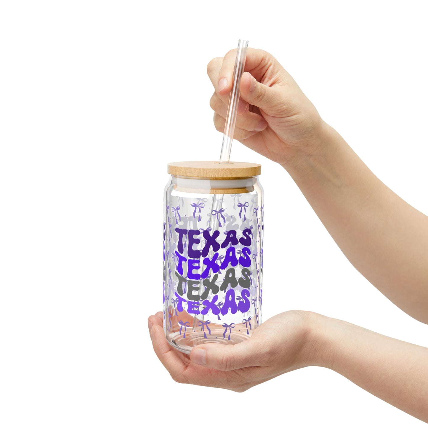 Coquette Bow Tx Horned Sipper Glass, Fun Drinkware for Texas Lovers, Fort Worth Tx, TCU Gift, Graduation Gift, College Student Gift
