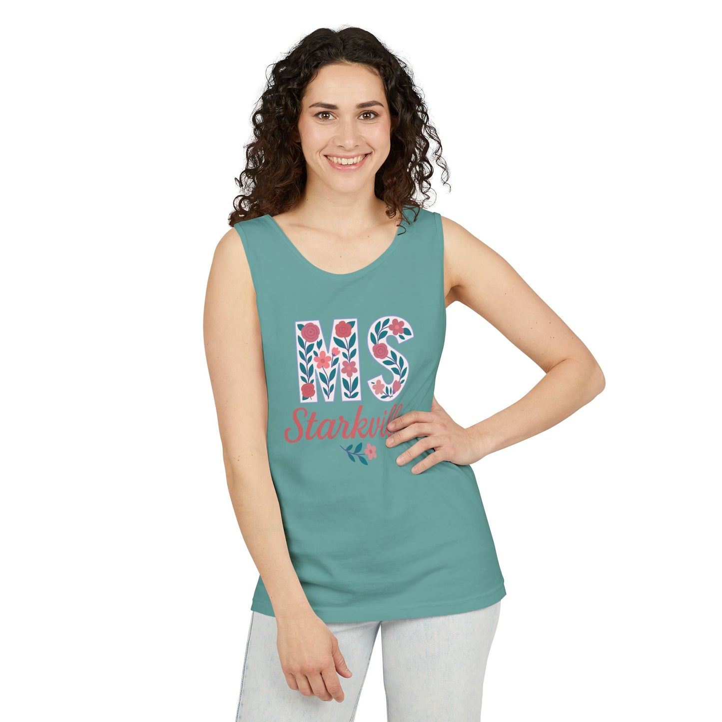 Mississippi Floral Monogram Summer Tank Top, Comfort Colors, Perfect for Casual Outings, Gifts, Beach Days, Graduation Celebrations,