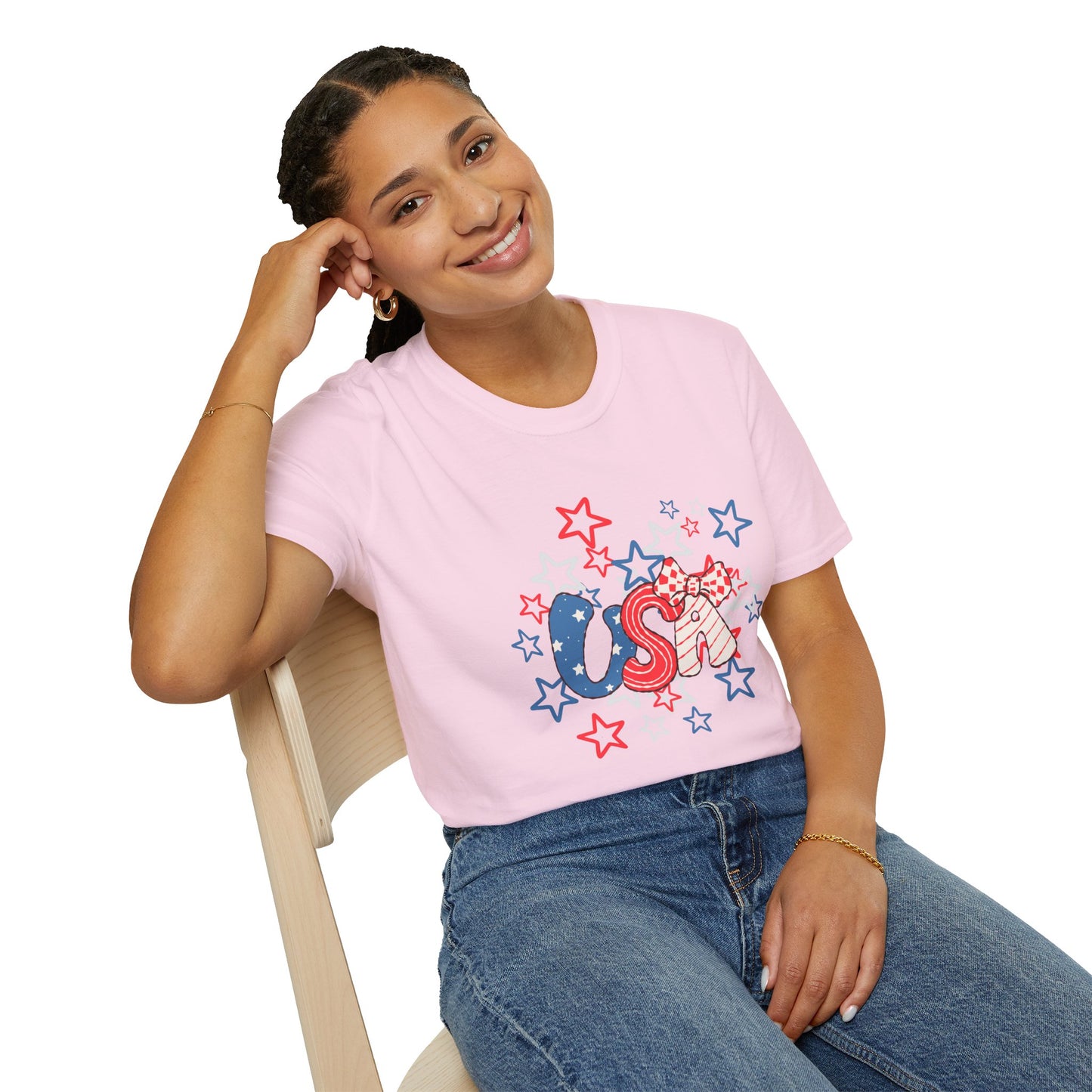 Patriotic Unisex T-Shirt for Independence Day, July 4th Celebration, Star-Patterned Tee, USA Graphic Top, Casual American Apparel