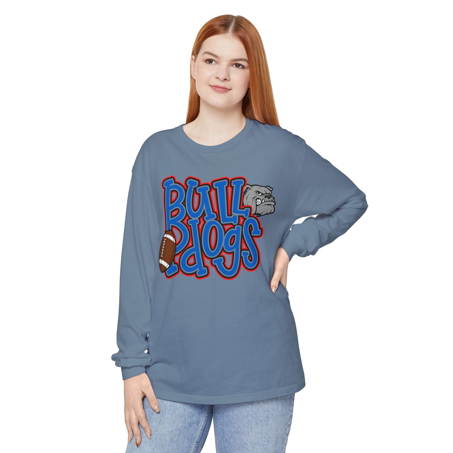 Bull Dogs Long Sleeve T-Shirt - Unisex Garment-Dyed Tee for Sports Fans