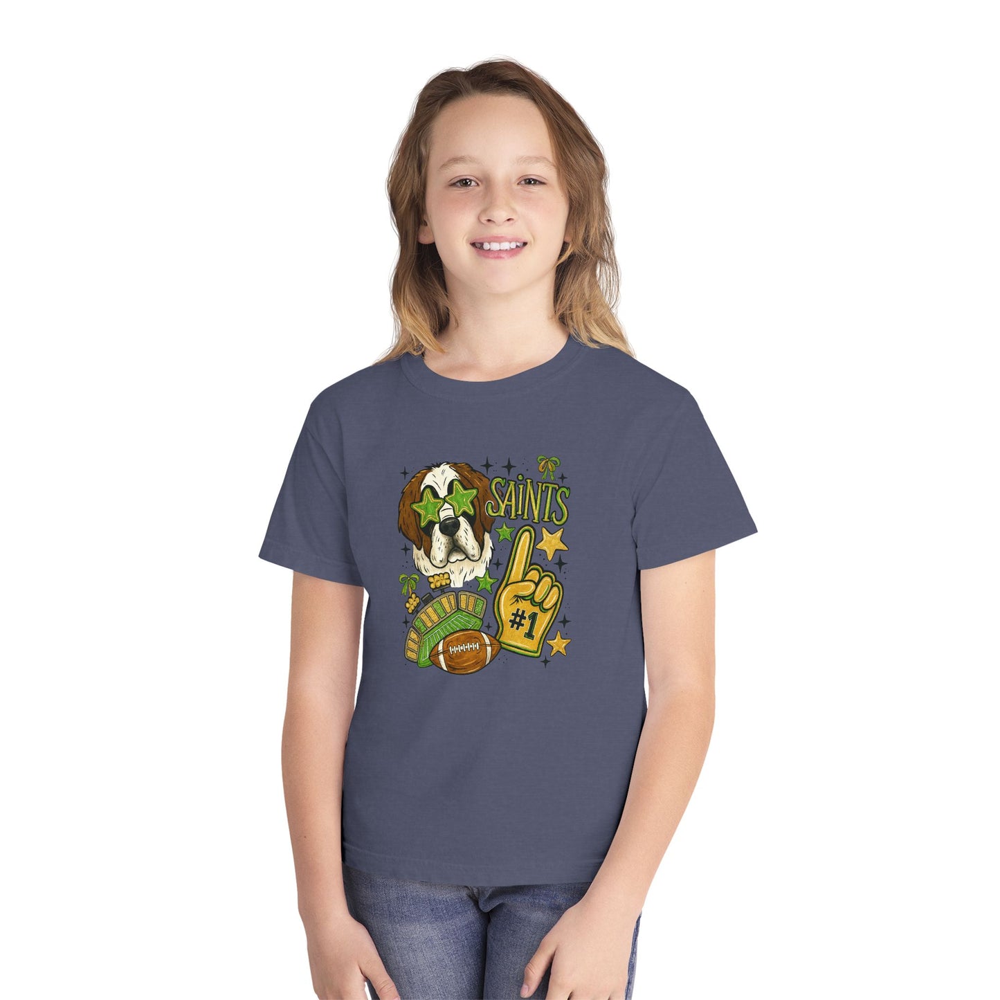 Saints Fan Youth Midweight Tee, Youth Sports Shirt, Kids Game Day Tee, Football Shirt, Youth Cheer Shirt, Holiday Gift for Kids