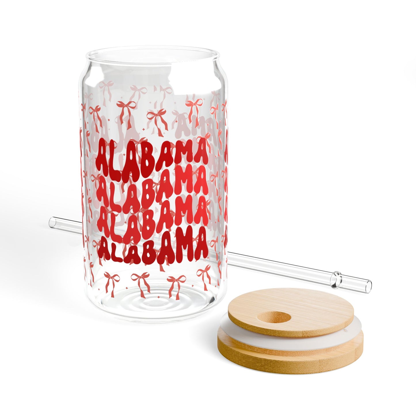 Coquette Bow Alabama Sipper Glass, 16oz - Bama Drinkware, Summer Vibes, Bama Game Day, Fun Home Decor, Eco-Friendly Straw, Graduation Gift, RTR Gift