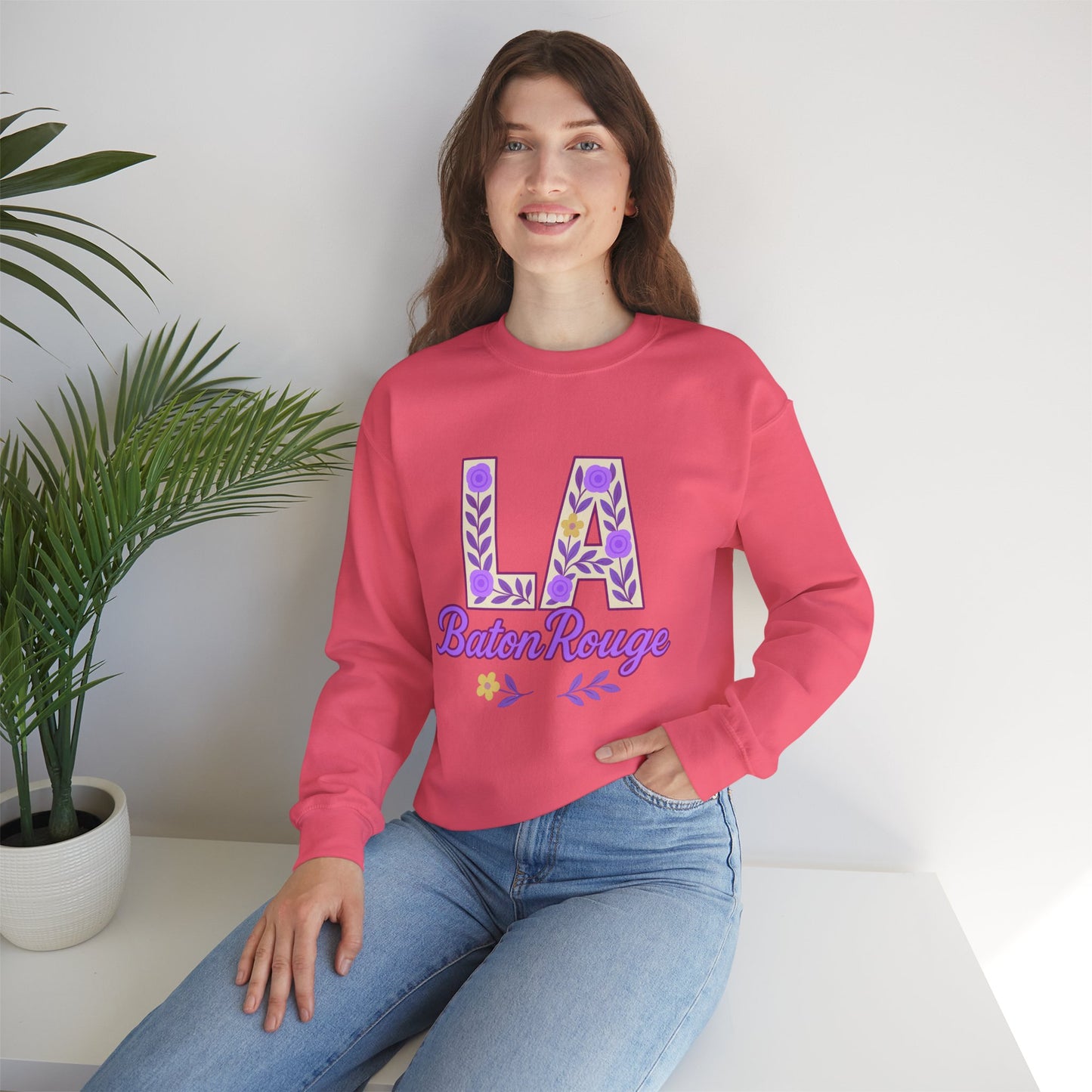 LA Baton Rouge Floral Sweatshirt, Cozy Crewneck for Fall, Gift for Friends, Casual Outing, Southern Style Apparel