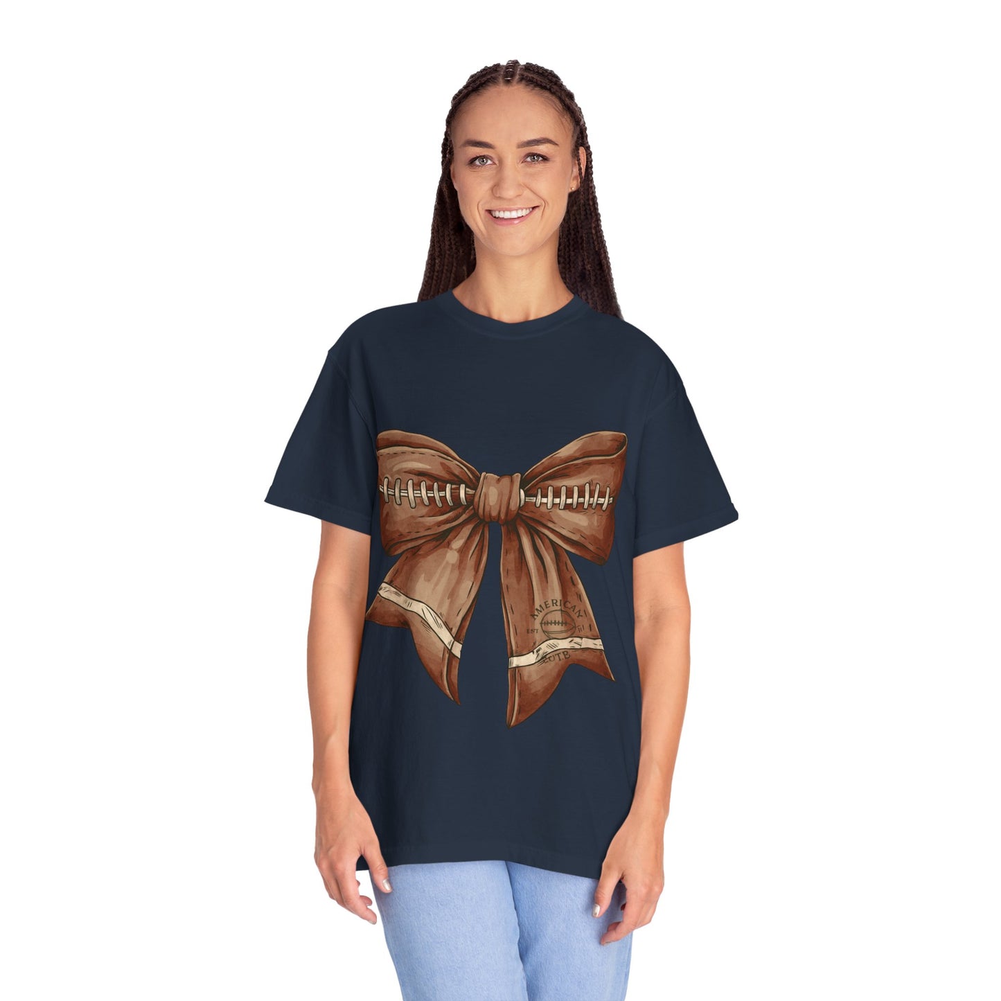 Football Bow T-Shirt: Unisex Casual Wear for Game Day Apparel