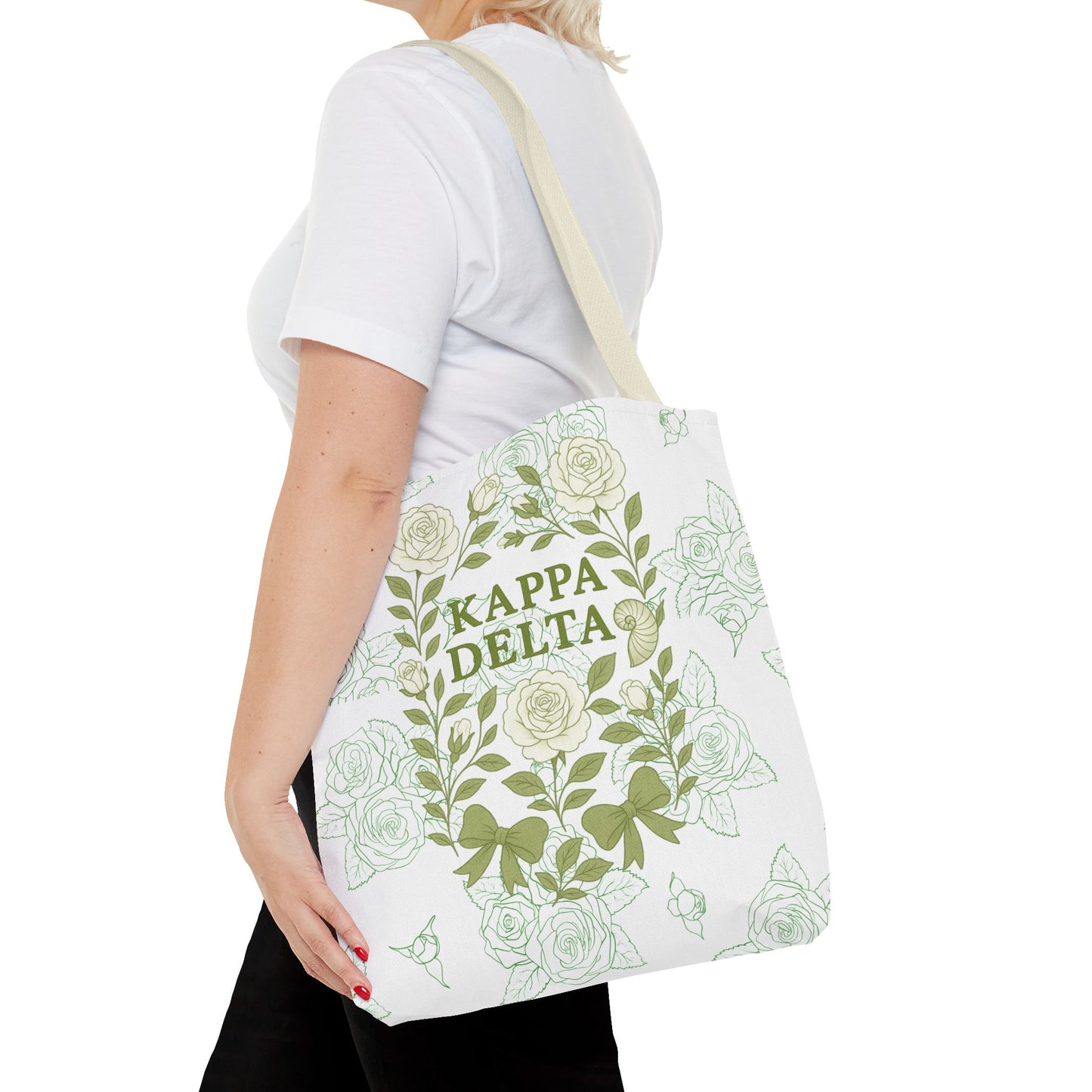 Elegant Kappa Delta Tote Bag, Floral AOP Design, Sorority Bag, Gift for Sisters, Eco-Friendly Shopping Bag