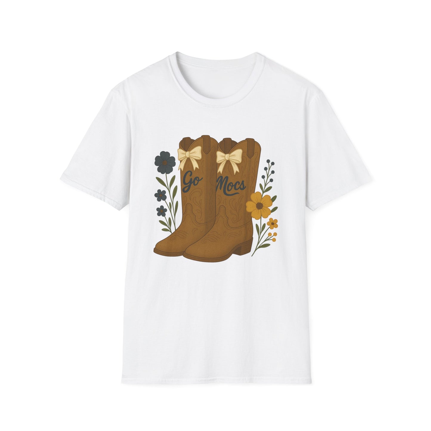 Chatt Mocs Coquette Cowgirl Boot Floral T-Shirt - Go Mocs Design, Casual Wear, Gift for Cowgirls, Western Style, Country Fan Clothing, Go Mocs, chatt tn game day, graduation gift