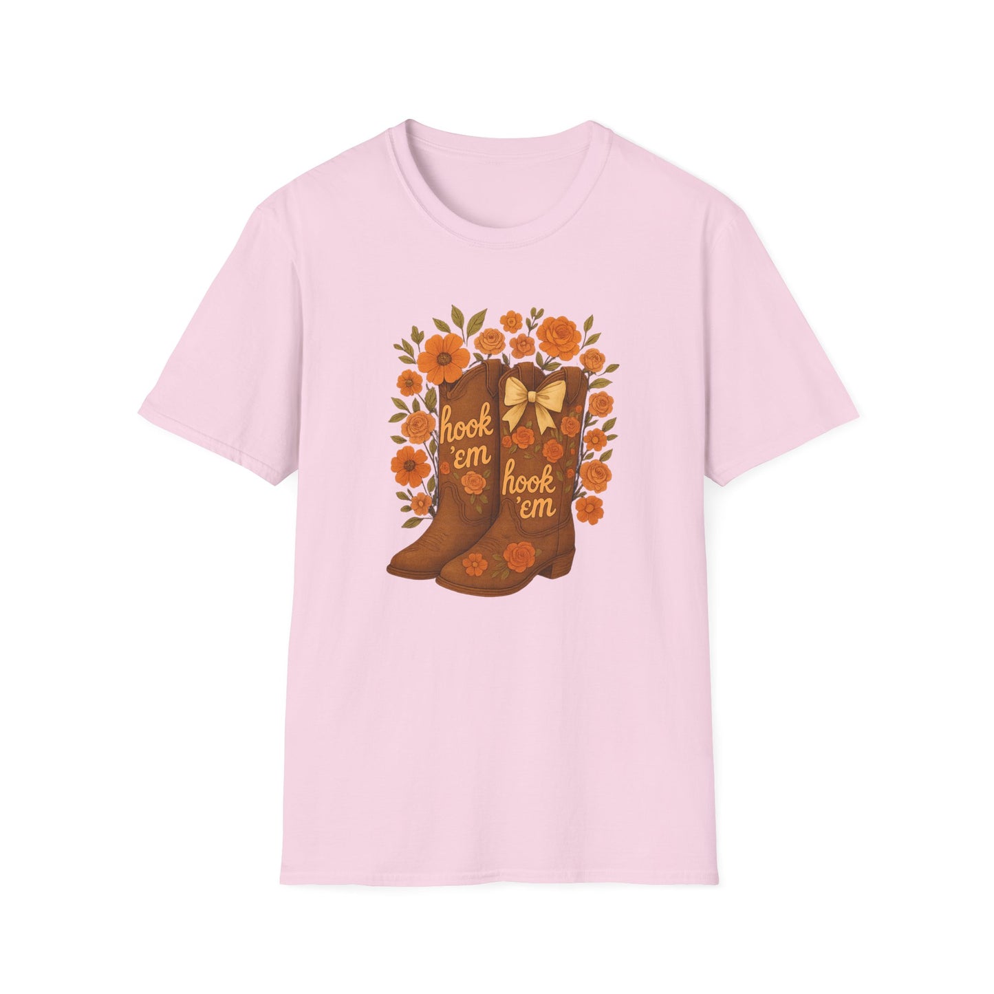 Tx Hook Em Floral Cowboy Boot T-Shirt, Hook 'Em Tee, Autumn Apparel, Country Style, Gift for Her, tx longhorns, texas fan gift, hook em horns, graduation gift, college student gift
