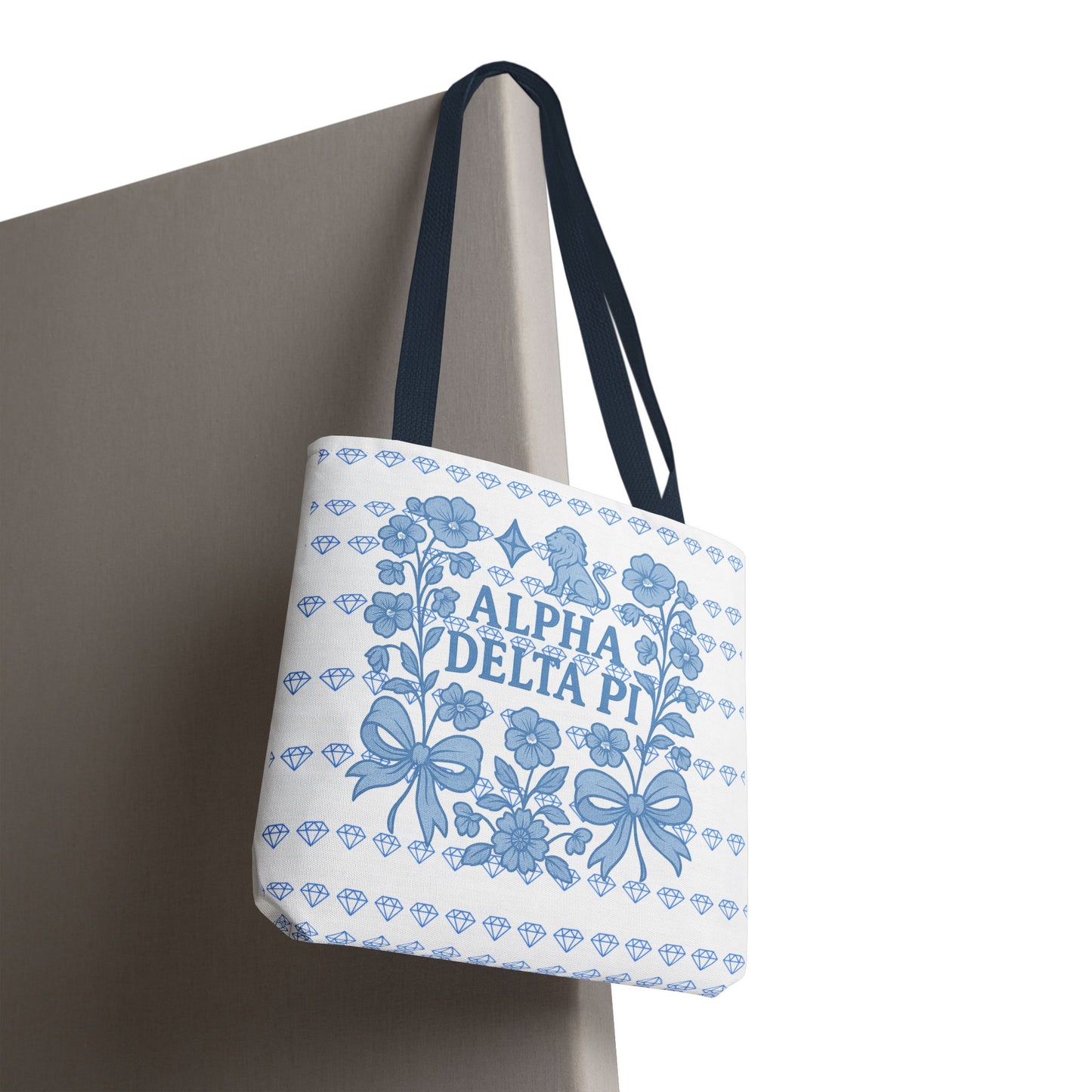 Alpha Delta Pi Floral Tote Bag - Stylish Sorority Accessory, Gift for College Students, Everyday Use, Blue Floral Design, AOP Style