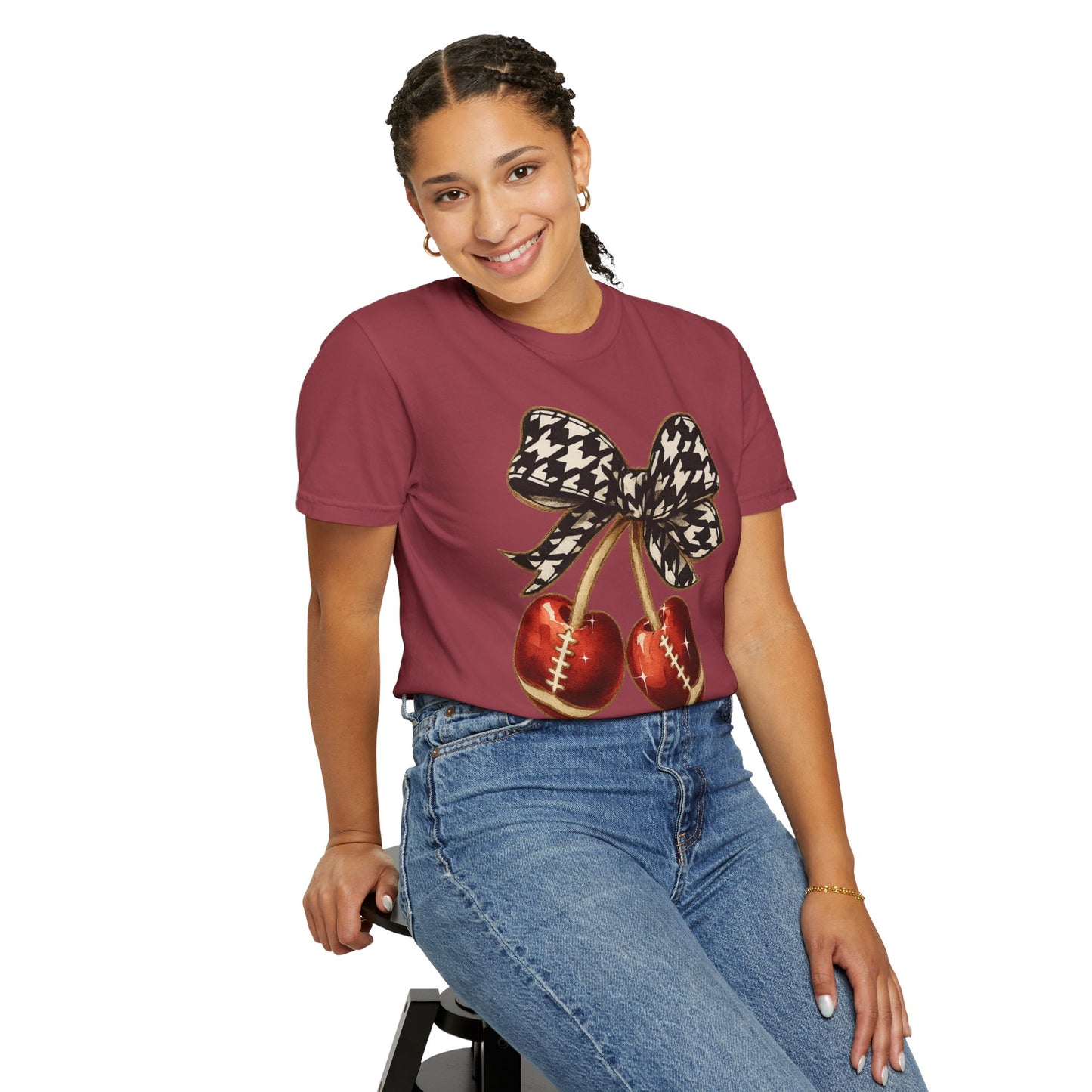 Houndstooth Bow Unisex Tee for Sports Lovers | Garment-Dyed T-shirt
