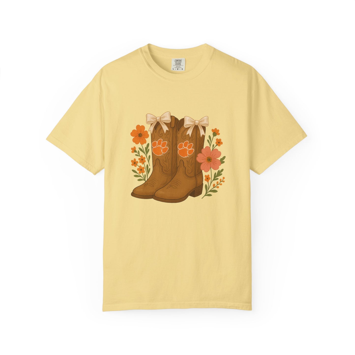 Cowgirl Boots Floral T-Shirt, Go Tigers Game Day, Comfort Colors