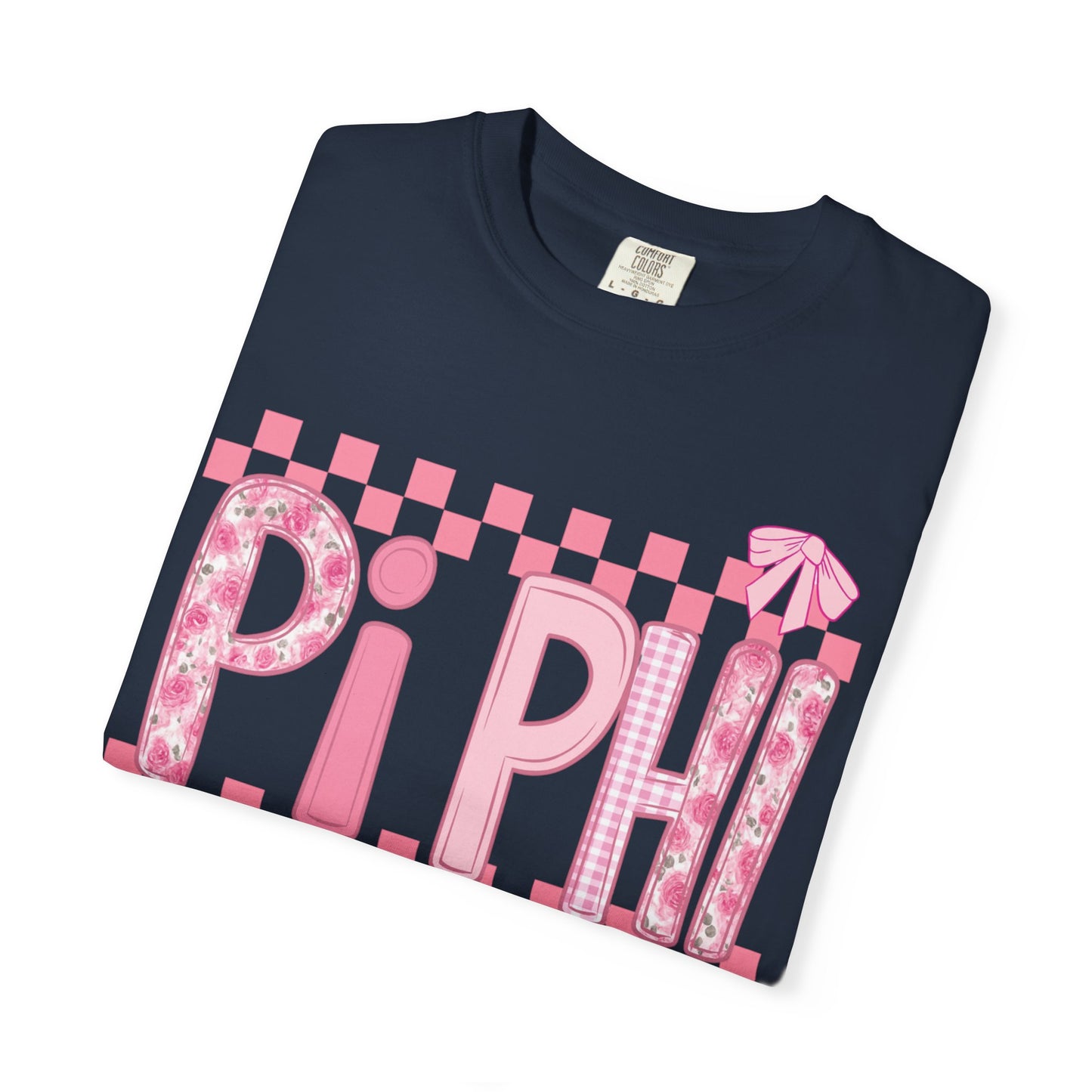 Cute Garment-Dyed T-Shirt for Sorority Sisters, Pi -Checked Style, Perfect for Casual Outings, Sorority Events, Gifts