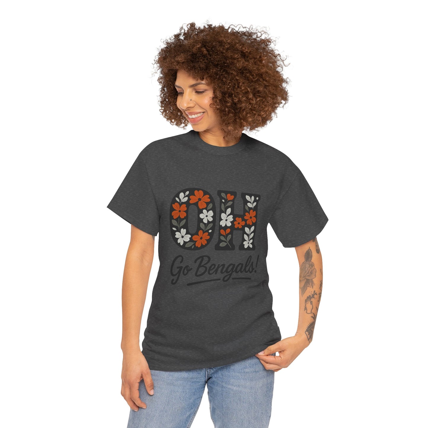 Bengals Floral Tee - Unisex Heavy Cotton