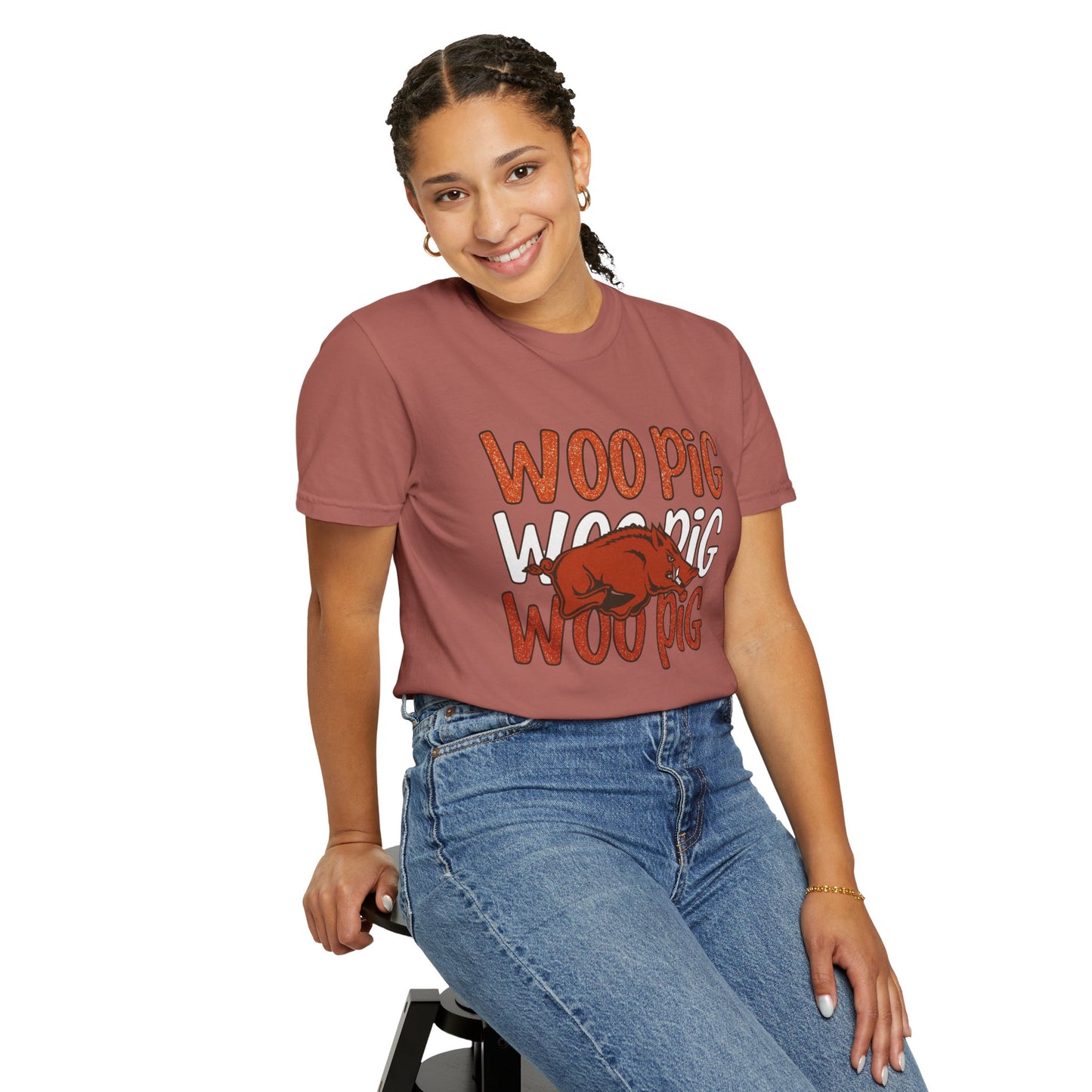 Woo Pig Garment-Dyed T-Shirt, Unisex Tee, Arkansas Pride Shirt, Casual Everyday Wear, College Game Day Tee, Fun Graphic Tee