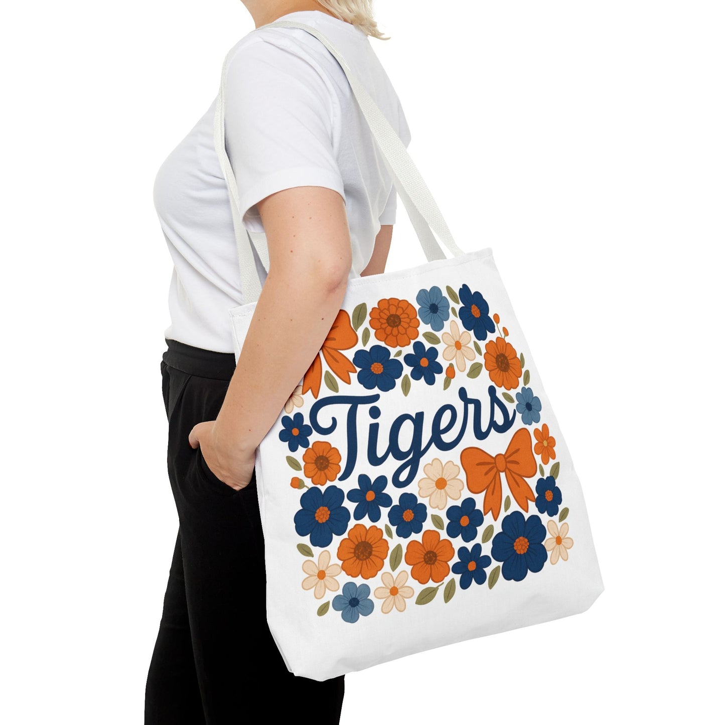 Floral Tiger Tote Bag, Cute Shopping Bag, Reusable Grocery Tote, Gift for Students, Eco-friendly Handbag, Graduation Gift, Alumni Gift
